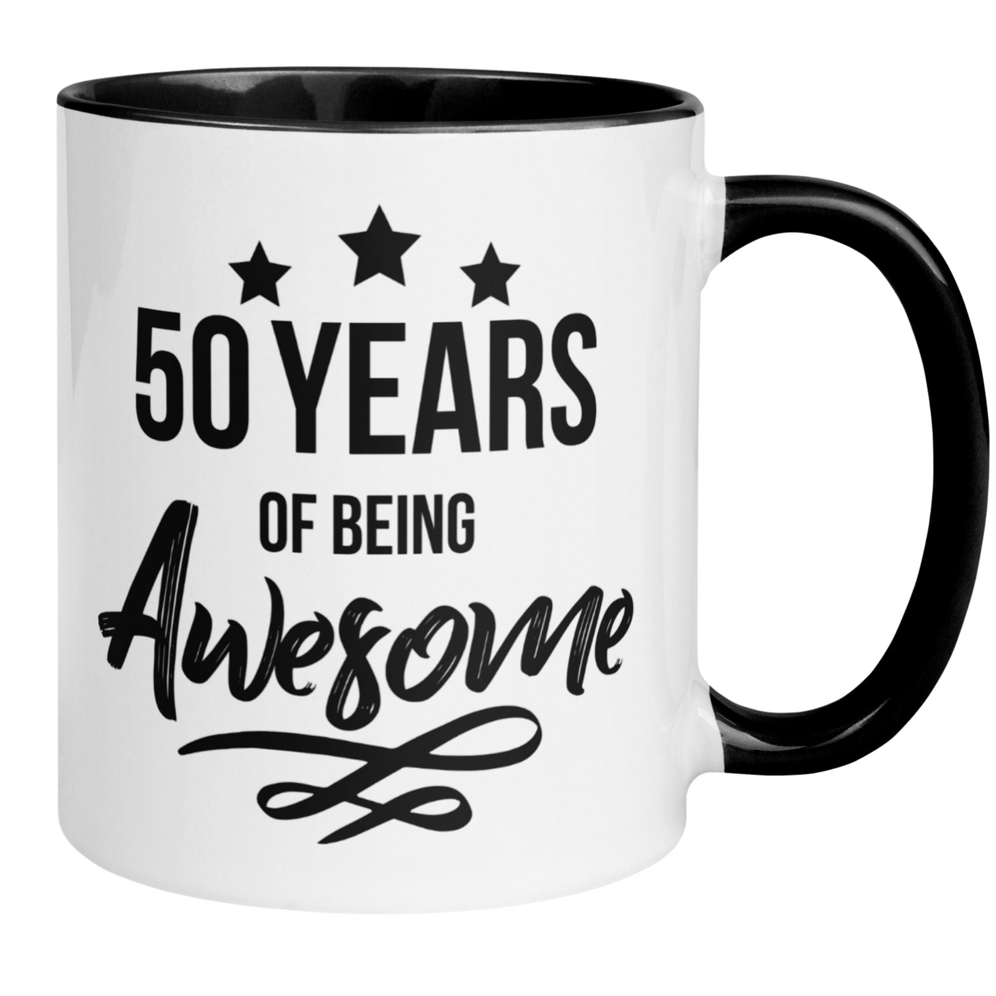 Momentals® 50th birthday mug with the quote '50 Years of Being Awesome' and star design.