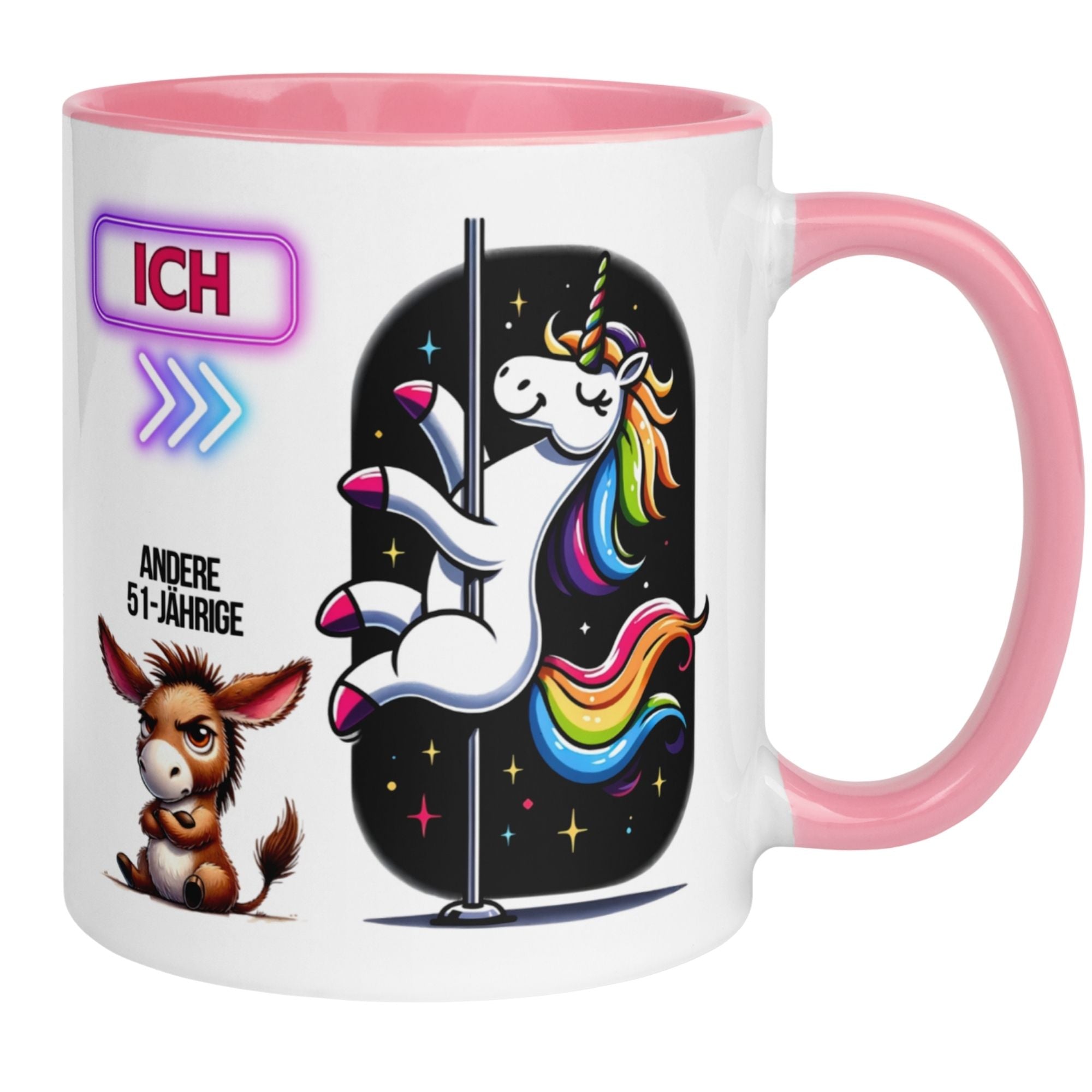 Momentals® Tasse zum 51. Geburtstag mit Einhorn und witzigem Spruch für Frauen.