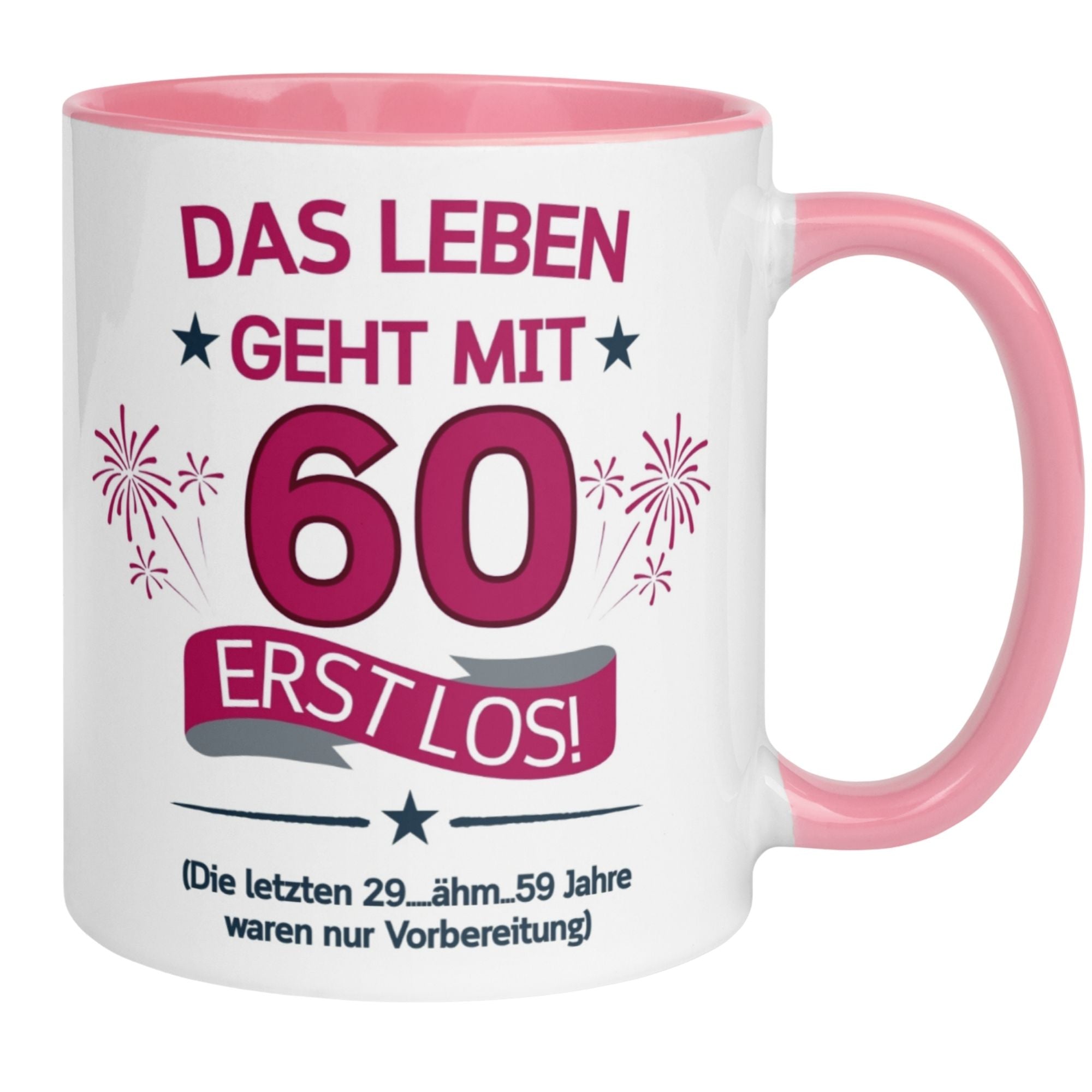 Momentals® Tasse zum 60. Geburtstag mit Spruch und Feuerwerk, ideal als Geschenk für Frauen.