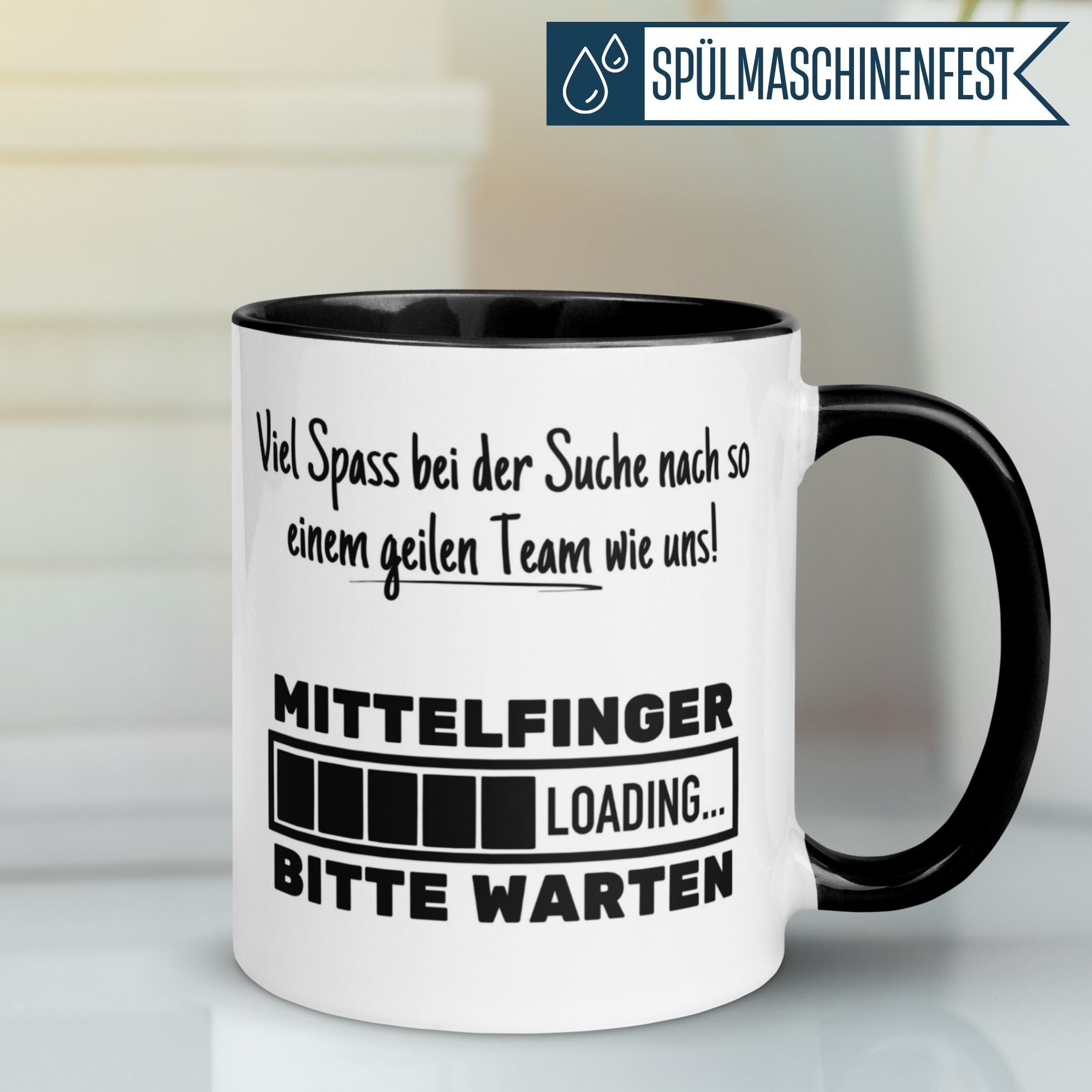 Momentals Tasse Abschied mit Mittelfinger und frechem Spruch zur Wertschätzung im Job.
