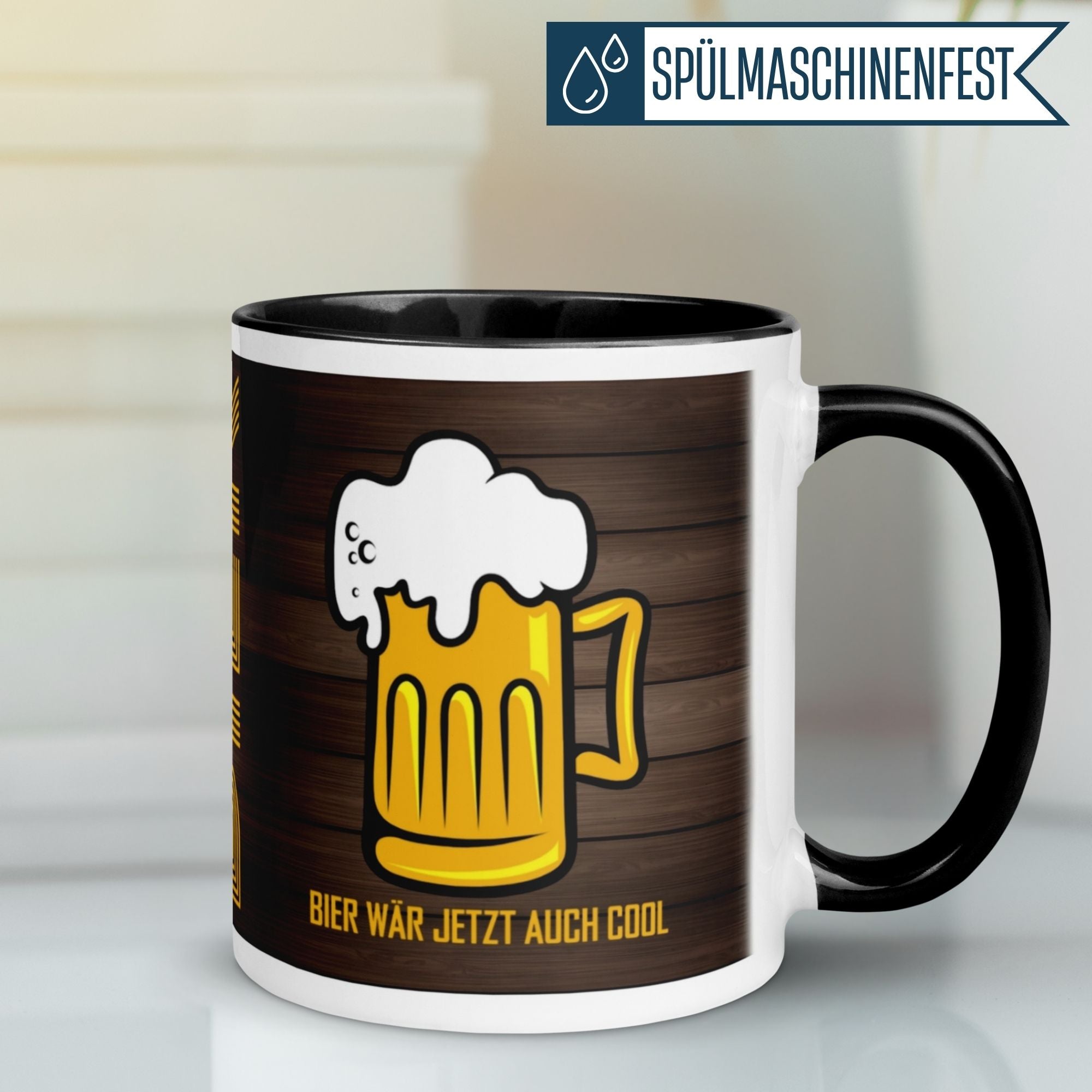 Momentals® beer mug featuring the phrase 'Bier wär jetzt auch cool' on a stylish background.
