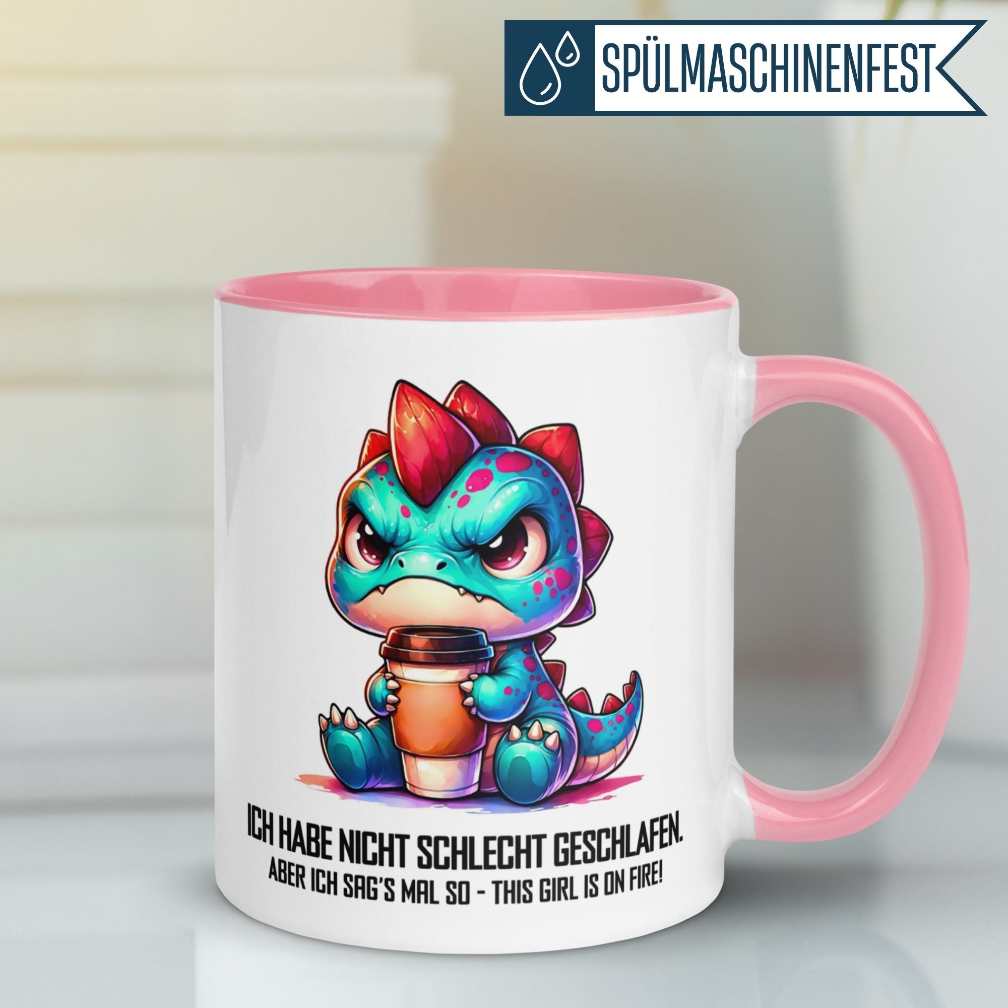 Momentals Tasse für Morgenmuffel mit Dino-Motiv und Spruch "Ich habe nicht schlecht geschlafen"