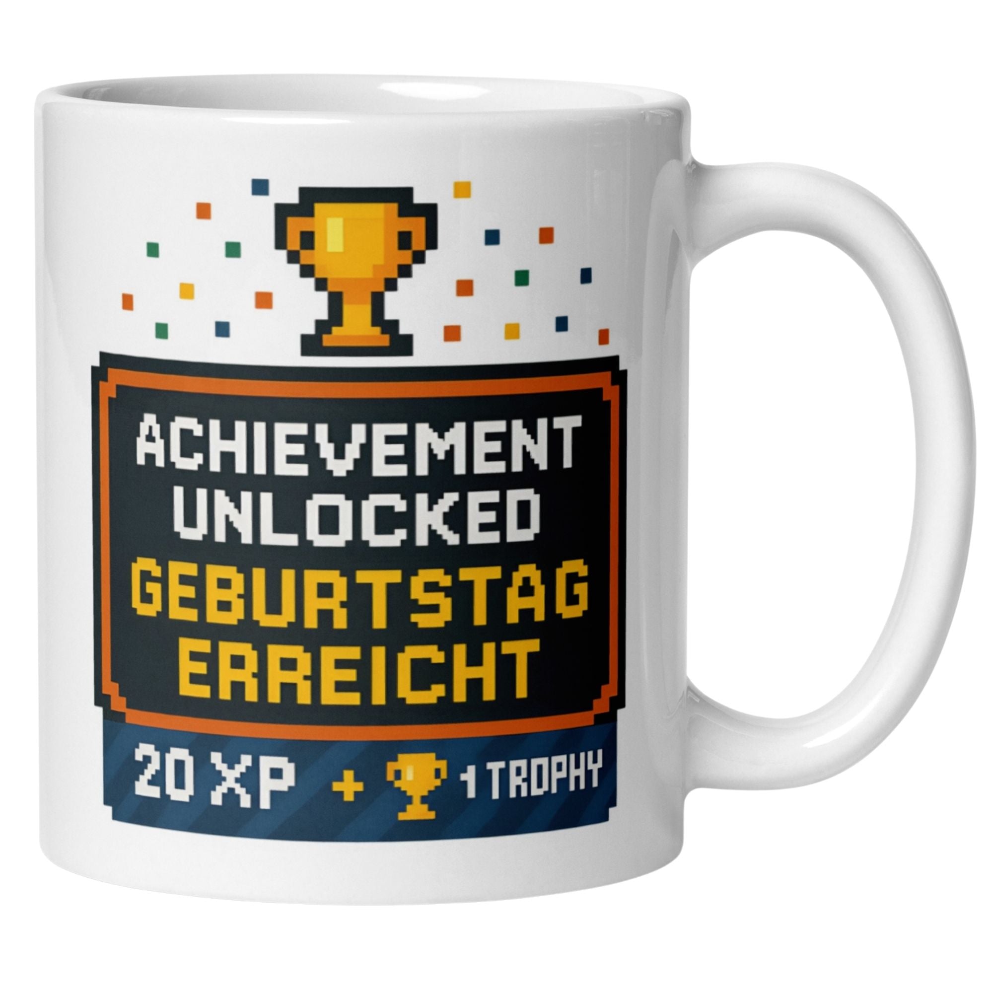Momentals® Gaming Tasse mit Spruch 'Achievement Unlocked – Geburtstag erreicht' für Gamer.
