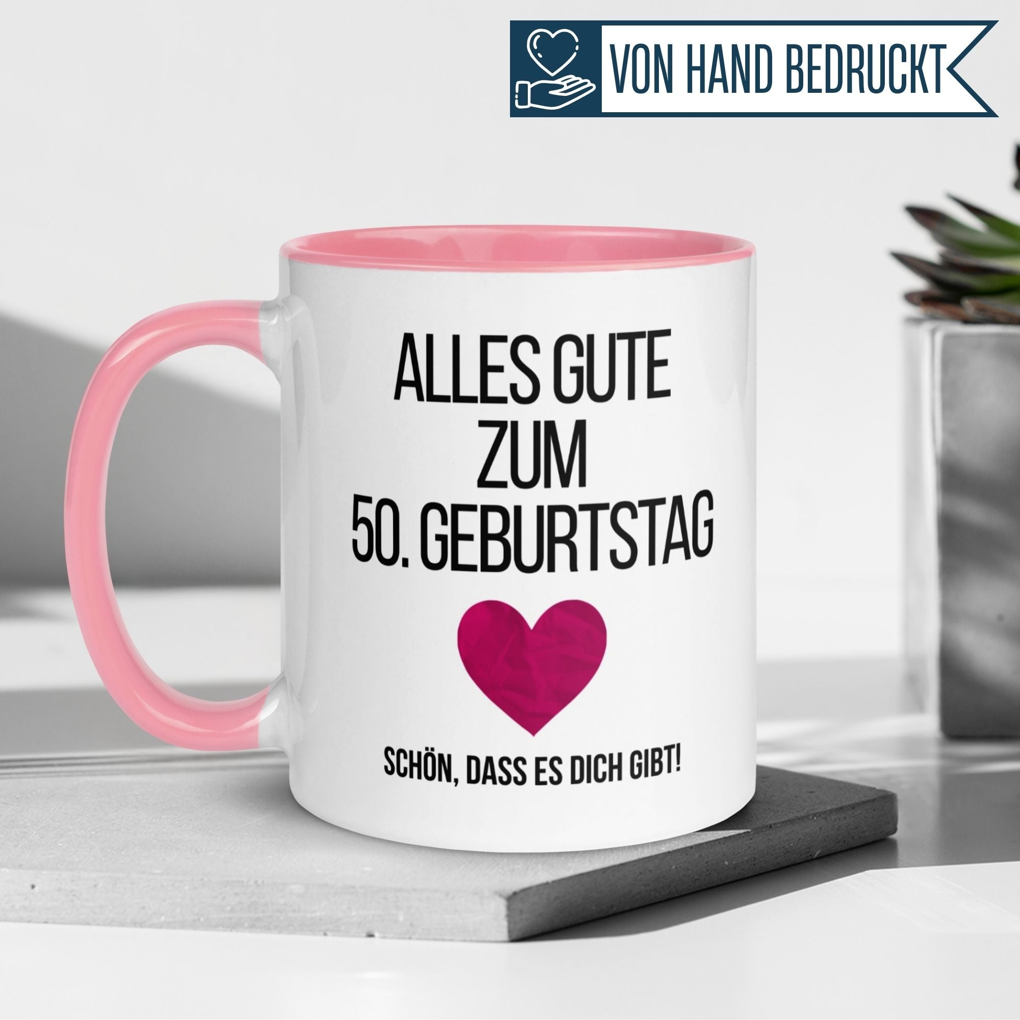 Momentals® Geburtstagstasse für Frauen mit Herz, ideal zum 50. Geburtstag - Alles Gute und ein Lächeln!