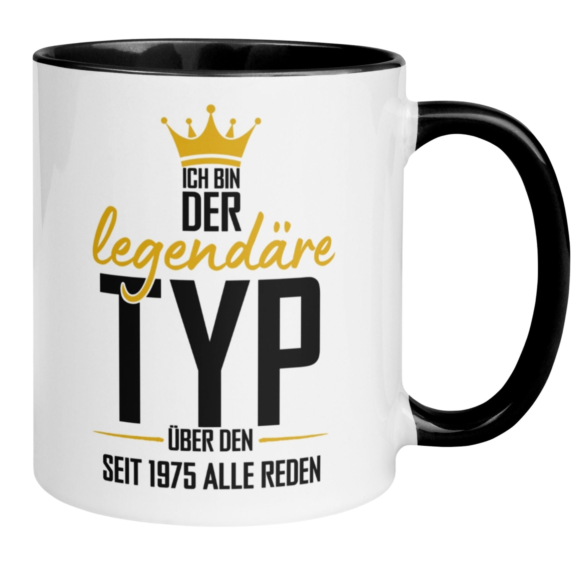 Momentals Tasse zum 50. Geburtstag für Männer mit spritzigem Spruch und Krone, perfekt für den ersten Schluck Kaffee.