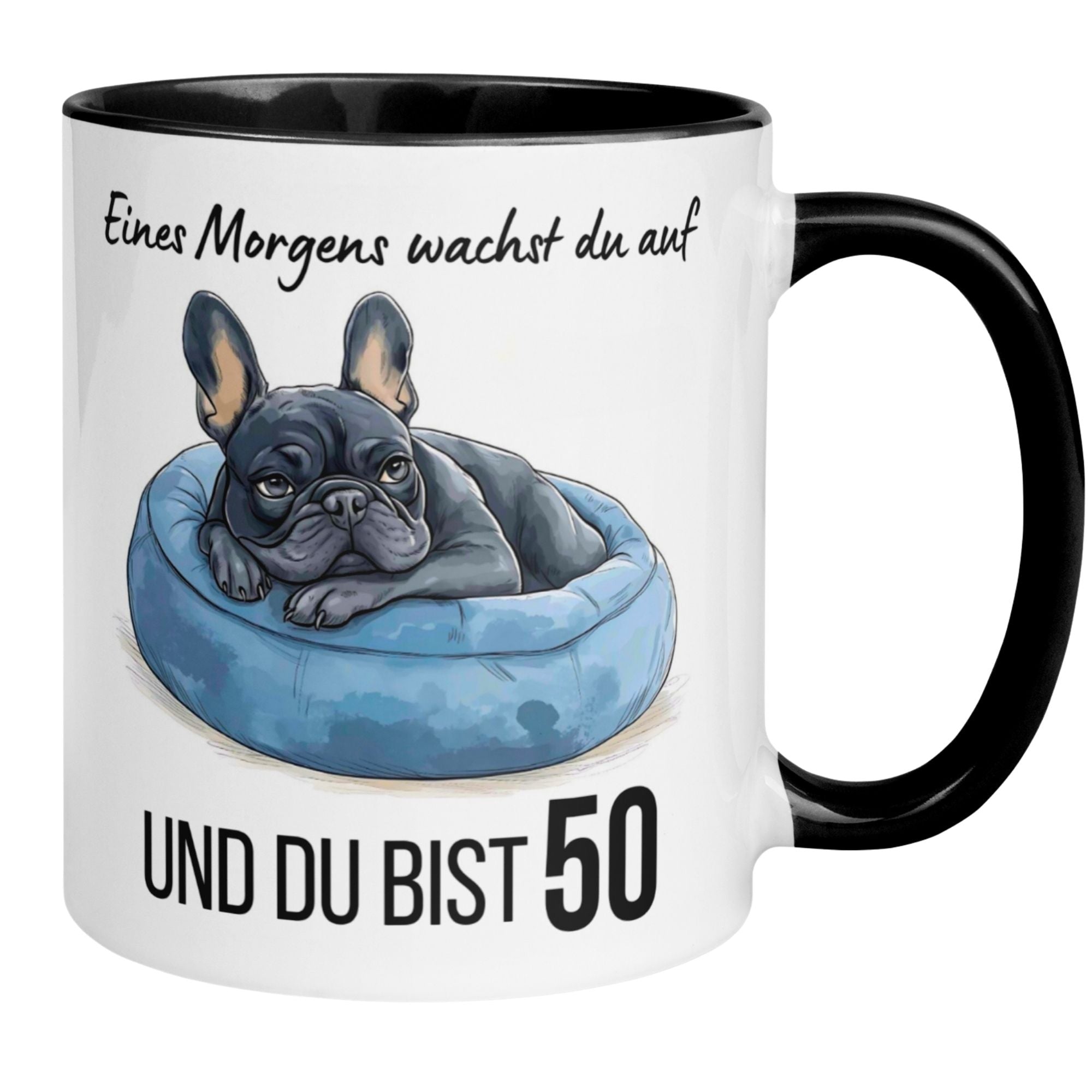 Momentals® Geburtstagstasse mit Bulldogge und Spruch für 50. Geburtstag, ideal für Männer.