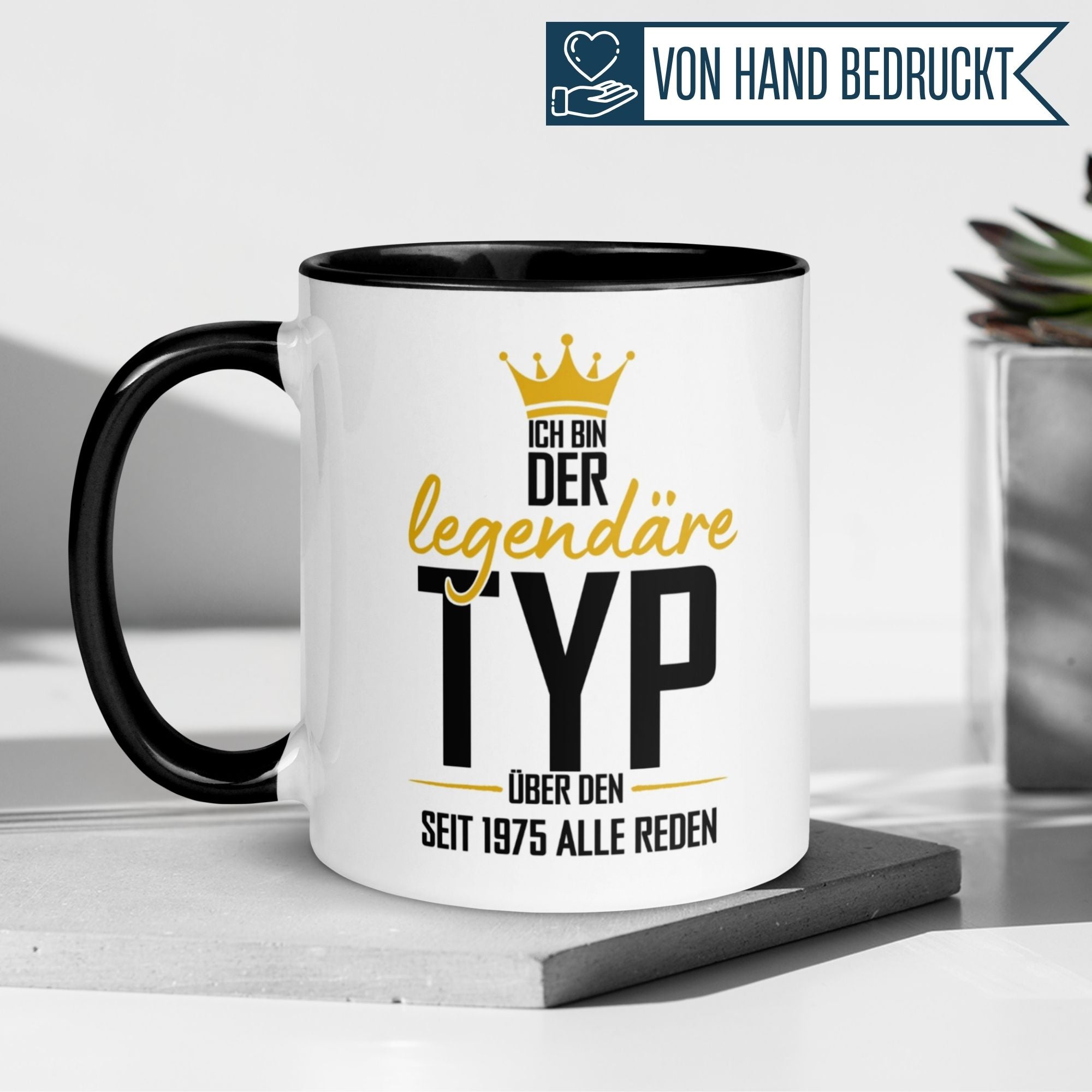 Momentals Tasse zum 50. Geburtstag mit lustigem Spruch: "Ich bin der legendäre Typ seit 1975"