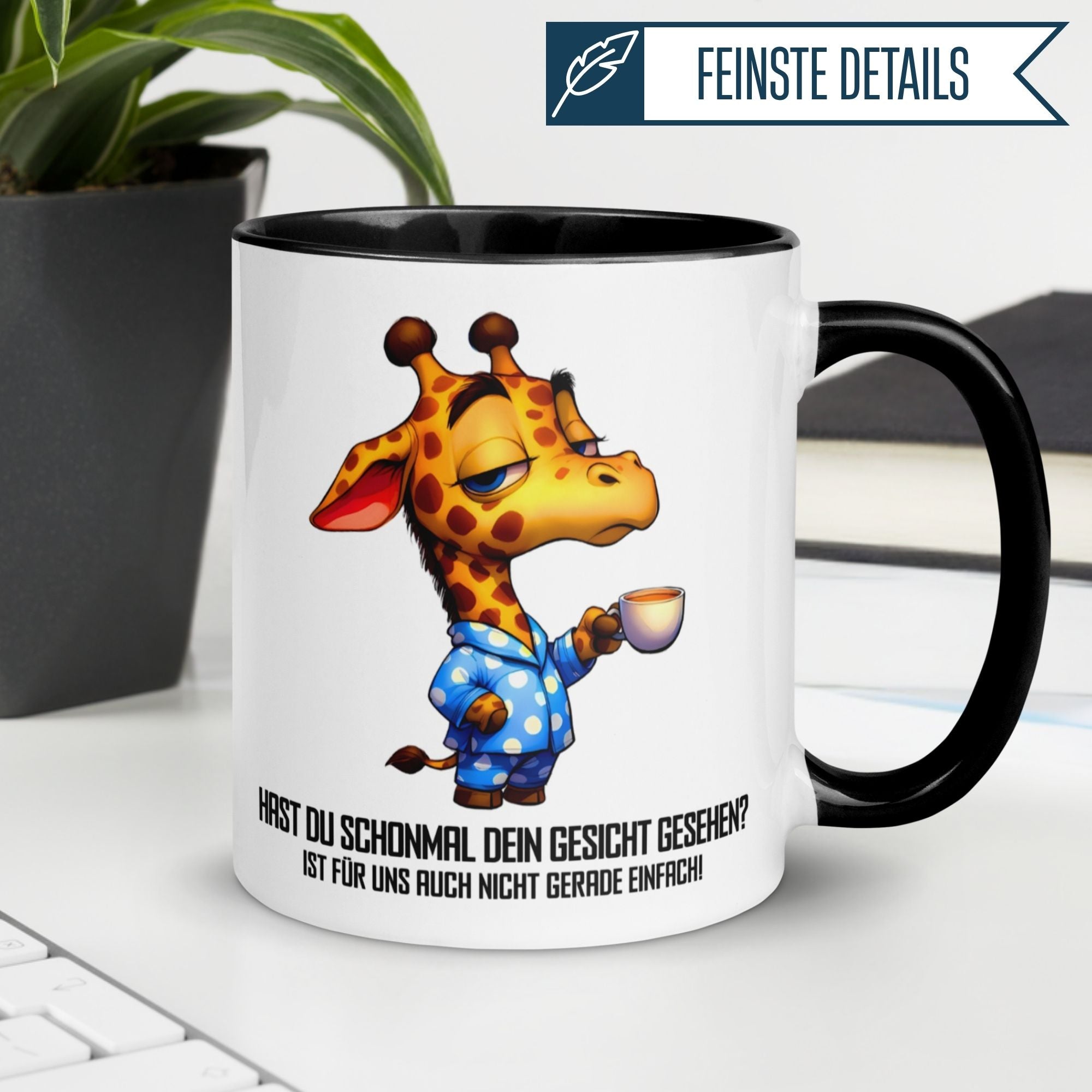Momentals Tasse mit Giraffe und Spruch für Morgenmuffel: "Hast du schonmal dein Gesicht gesehen?"