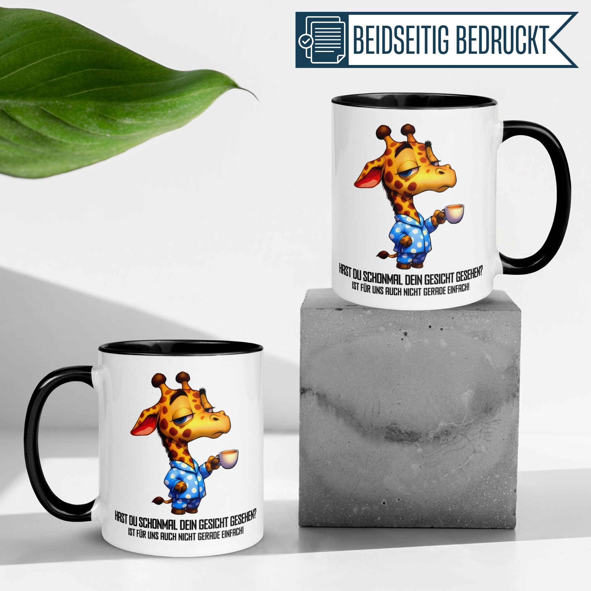 Momentals® Tasse mit Giraffenmotiv und Spruch für Morgenmuffel - humorvoll und charmant.