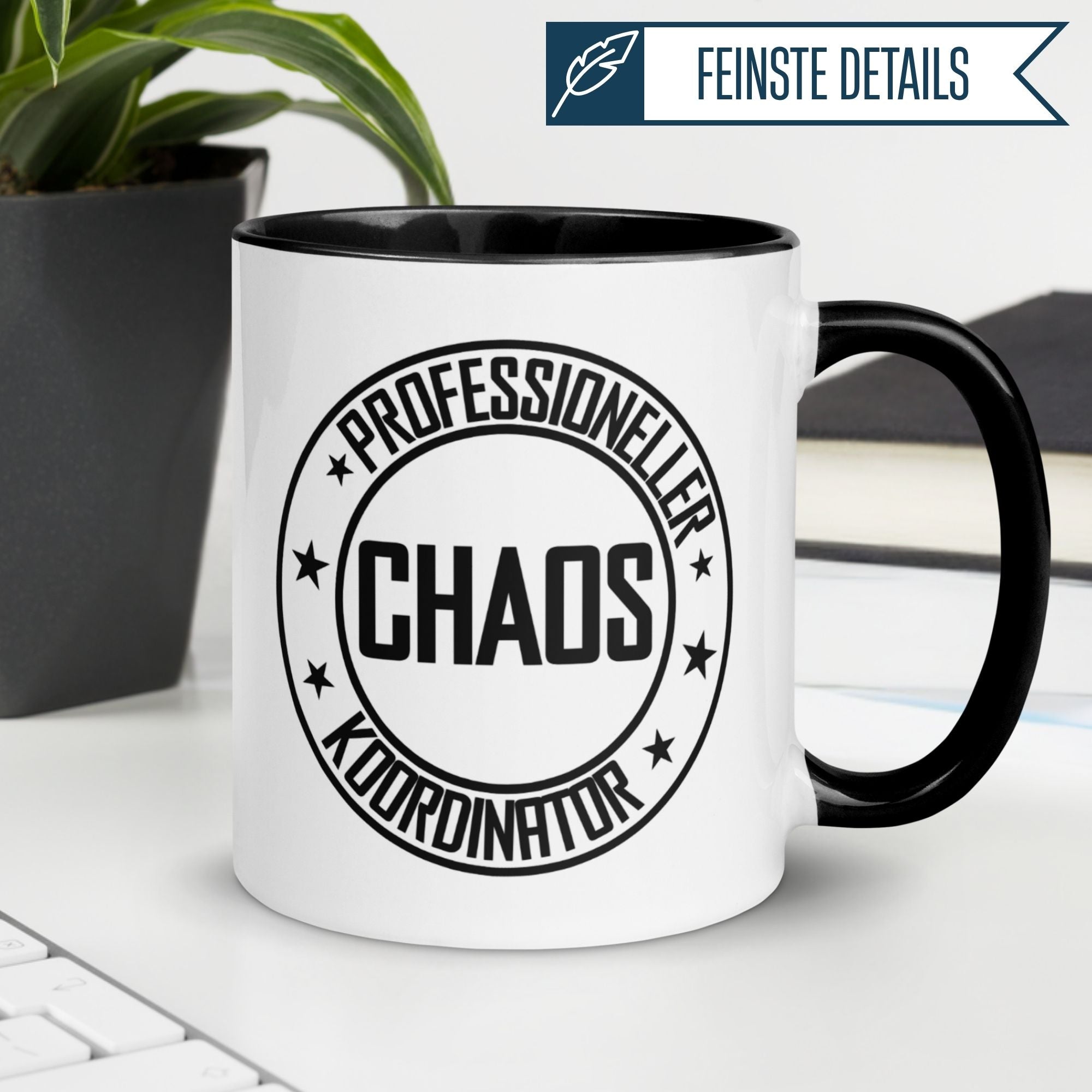 Professionelle Chaos Koordinator Tasse in Schwarz-Weiß für kreative Bürogeschenke