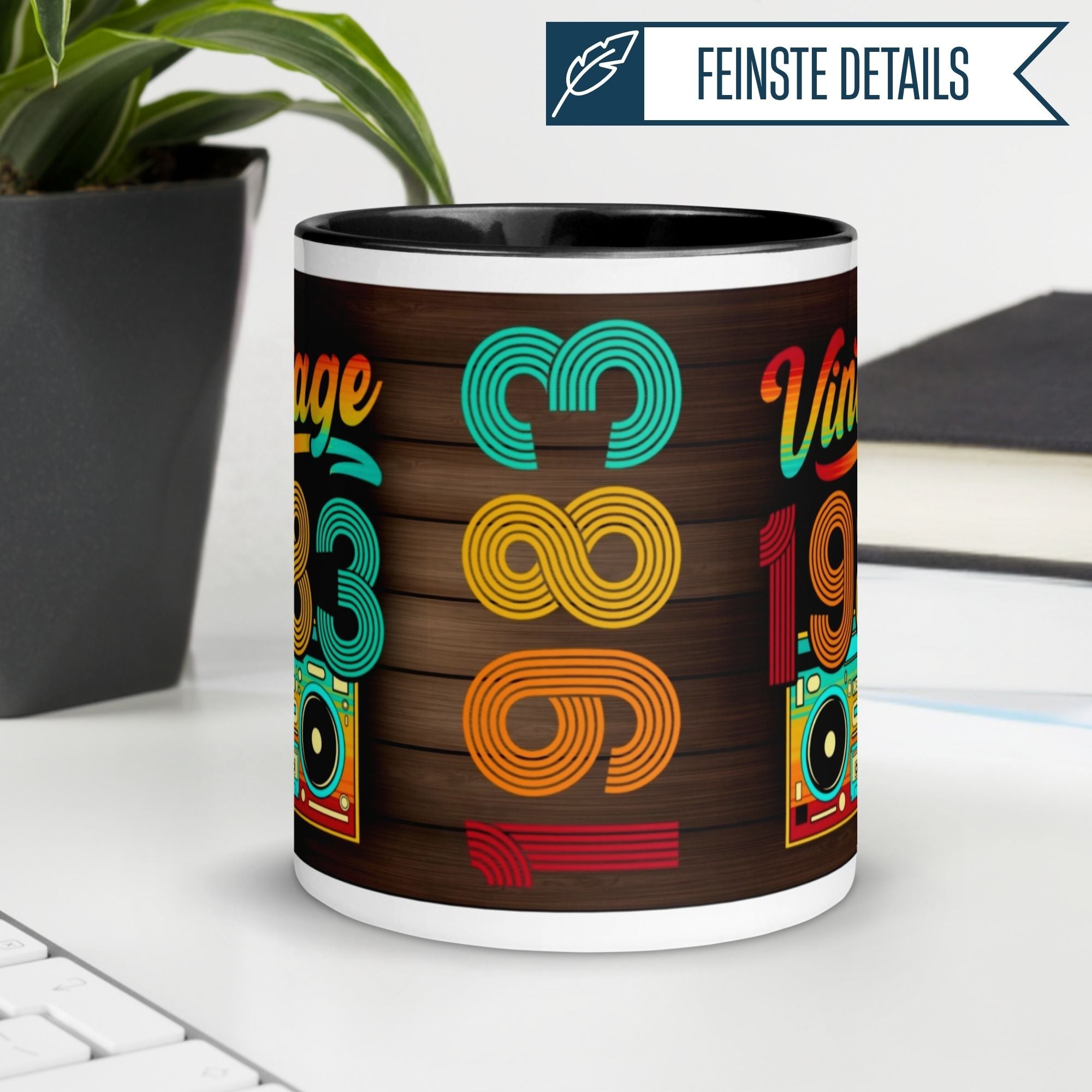 Retro birthday mug for the 42nd birthday, featuring vibrant 1983 design and playful colors.