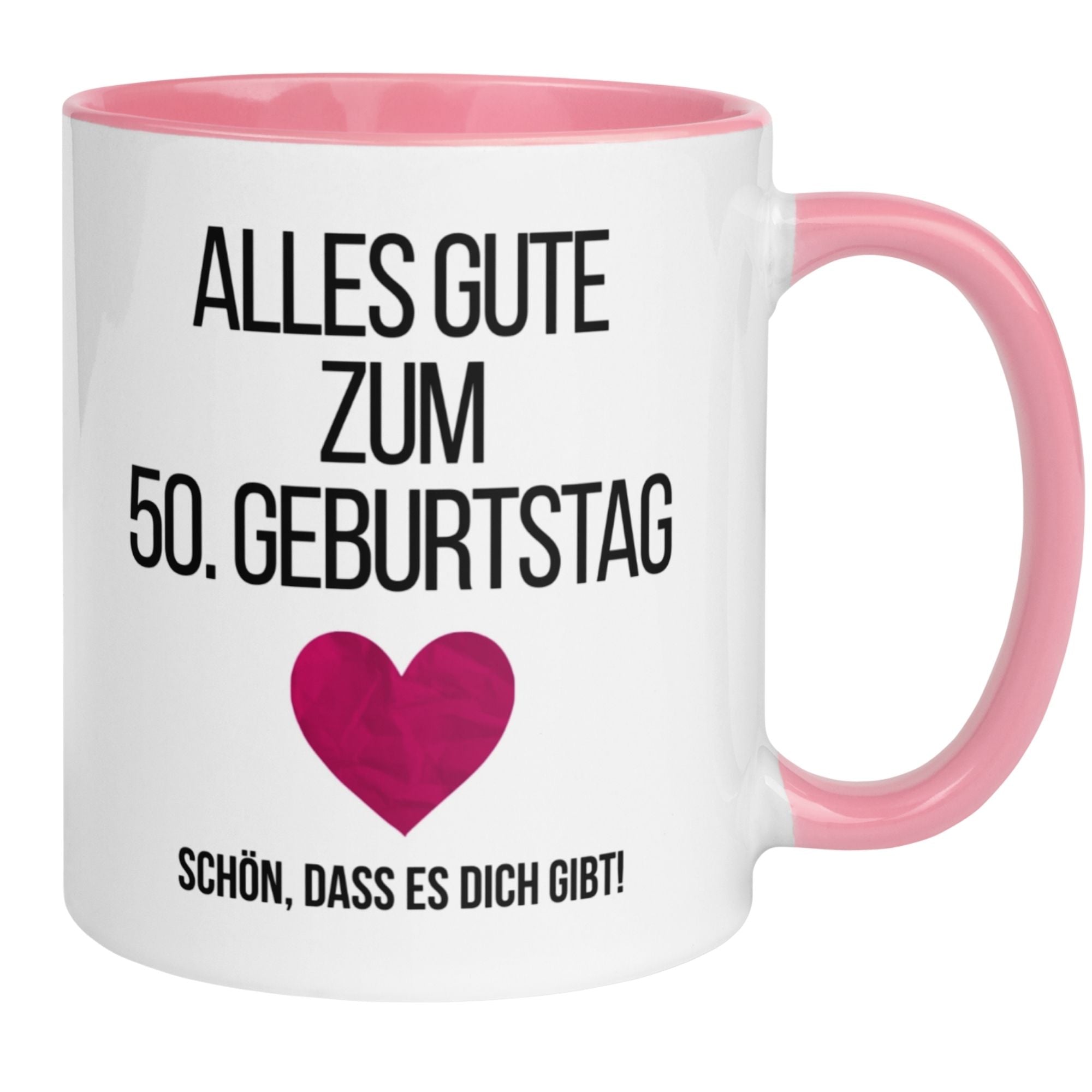 Momentals® Tasse zum 50. Geburtstag mit Herz und Spruch "Alles Gute!" für Frauen, perfektes Geschenk.