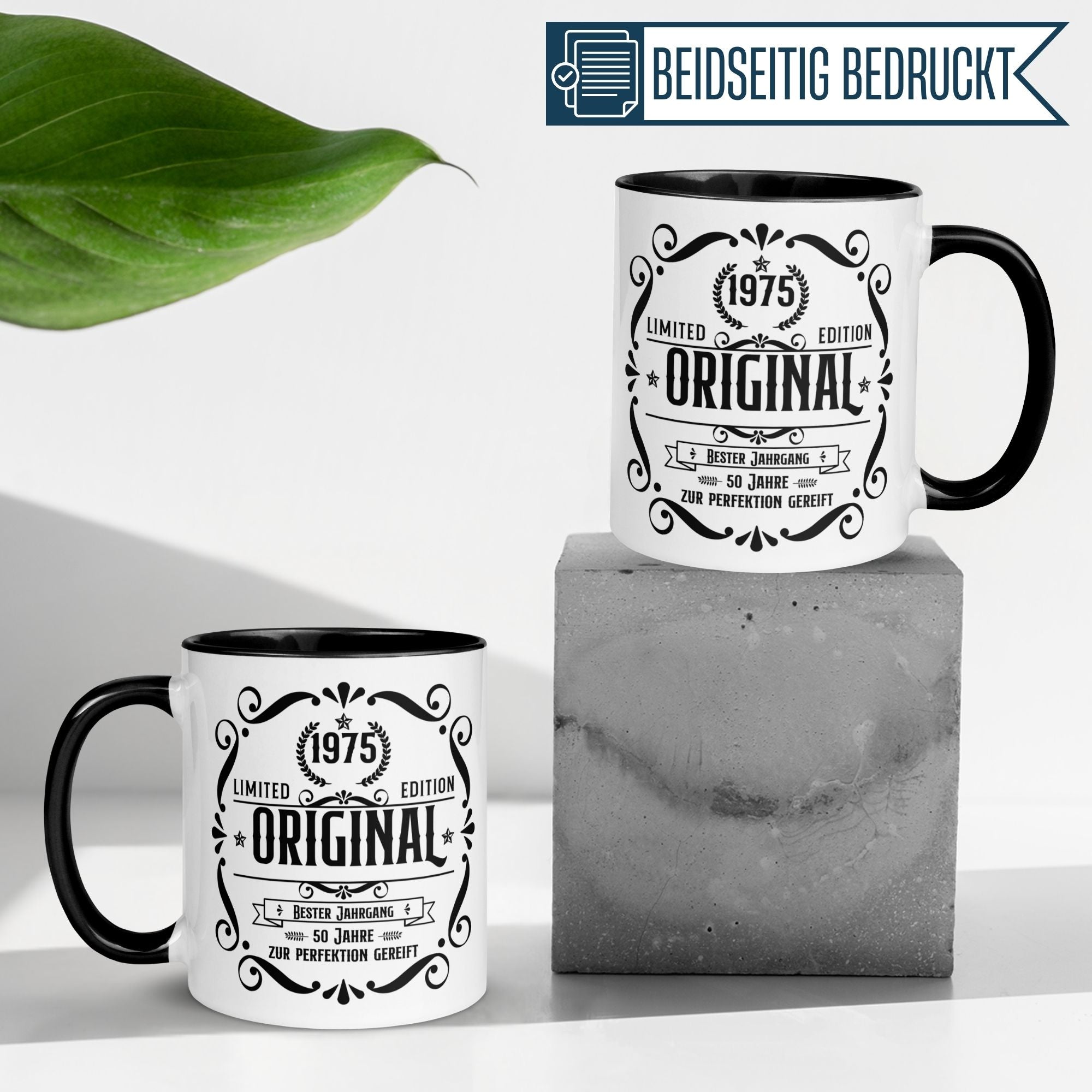 Momentals 50th birthday mug, limited edition, humorous design for coffee lovers, celebrating 1975.