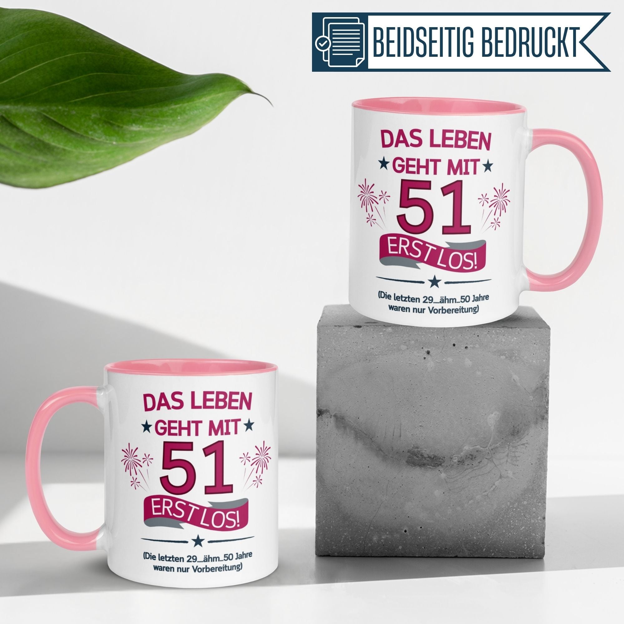 Momentals Geburtstagstasse 51 mit Spruch und Feuerwerk, perfekt für Frauen und Geburtstagsgeschenke.