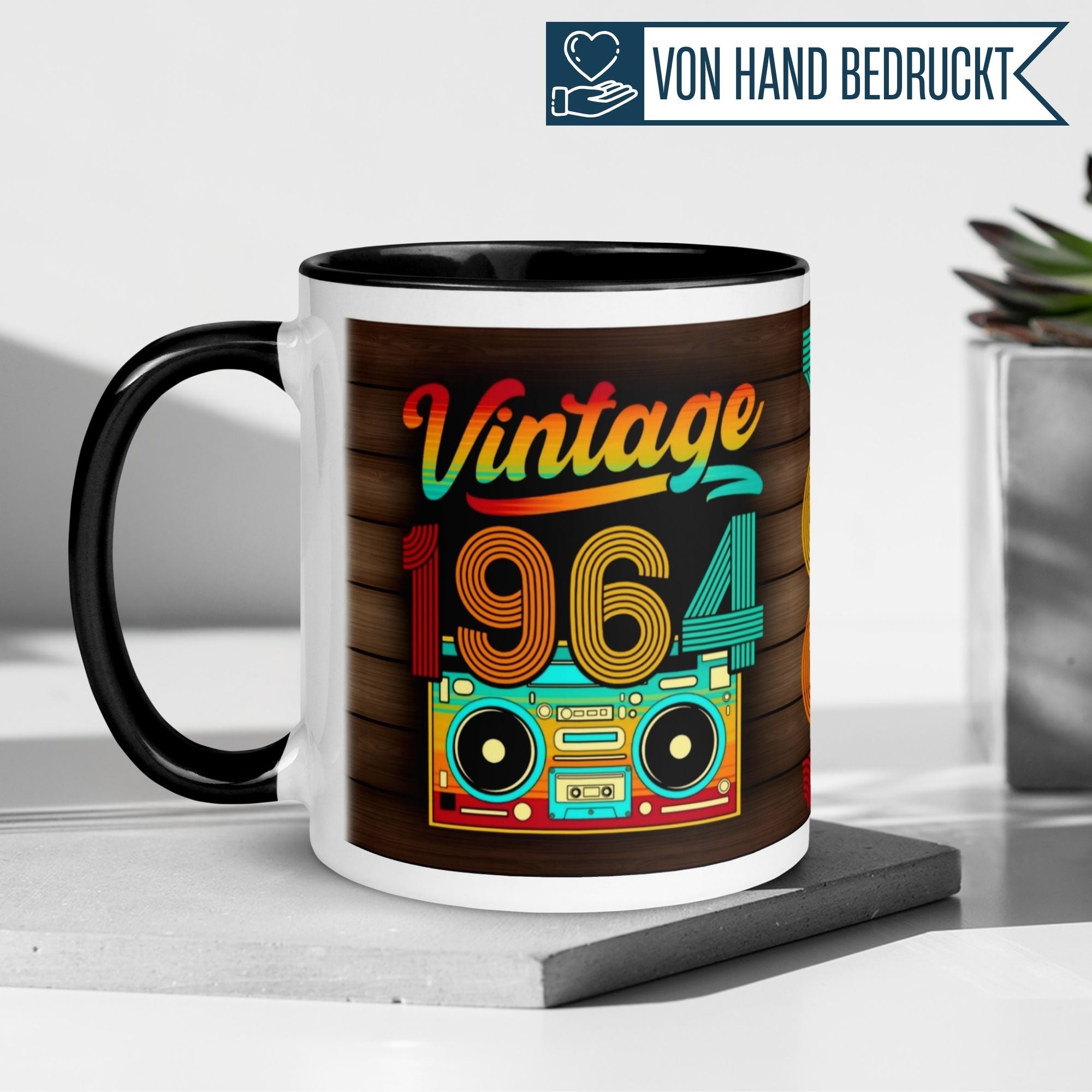 Vintage 1964 birthday mug, colorful retro design, perfect for celebrating a 61st birthday with style.