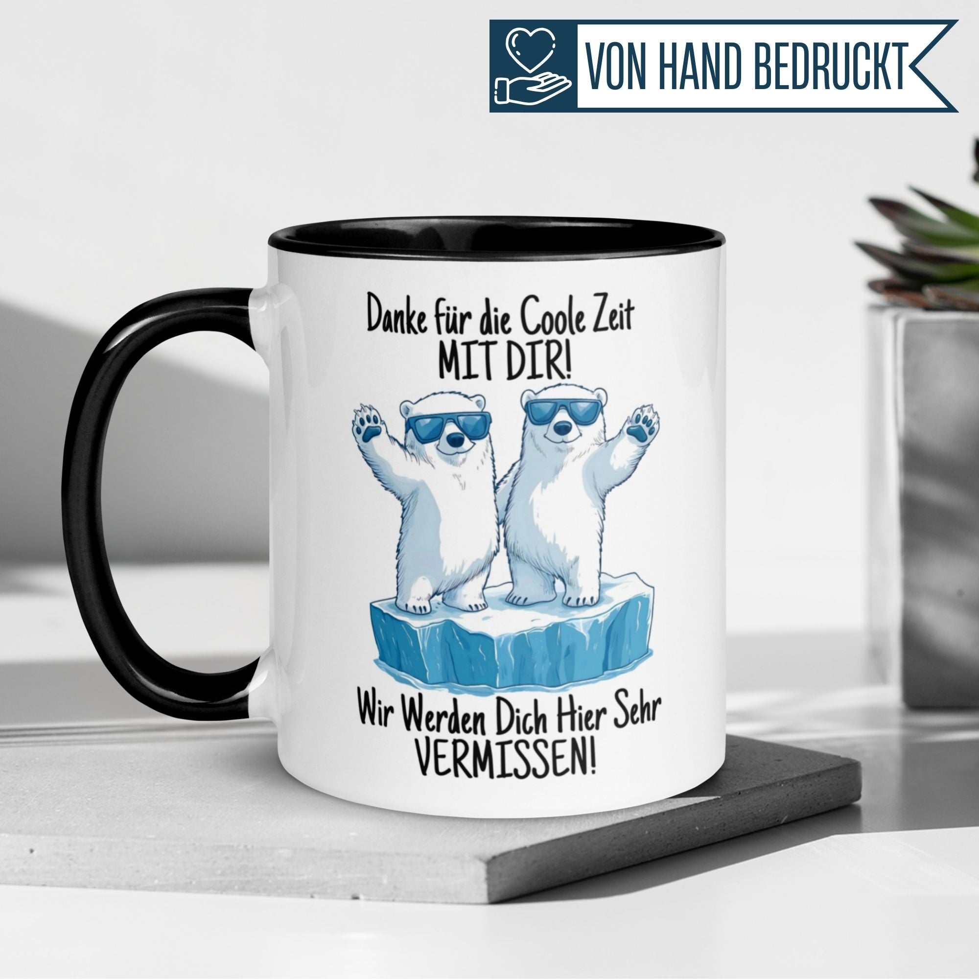 Momentals Tasse mit Eisbären und Spruch "Danke für die coole Zeit mit dir!" zur Verabschiedung im Job.