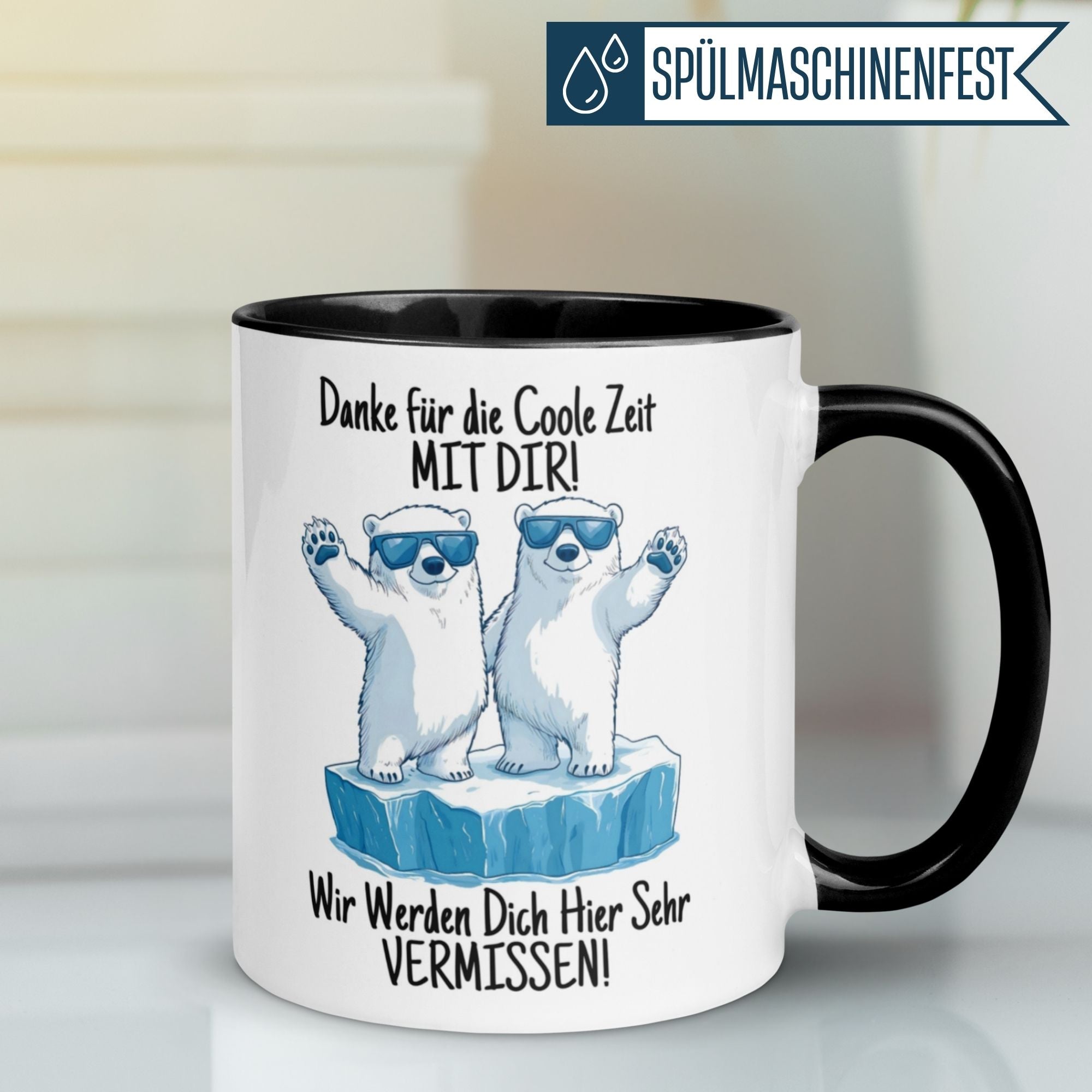 Momentals® Abschiedstasse mit Eisbären, Spruch "Danke für die coole Zeit mit dir!".
