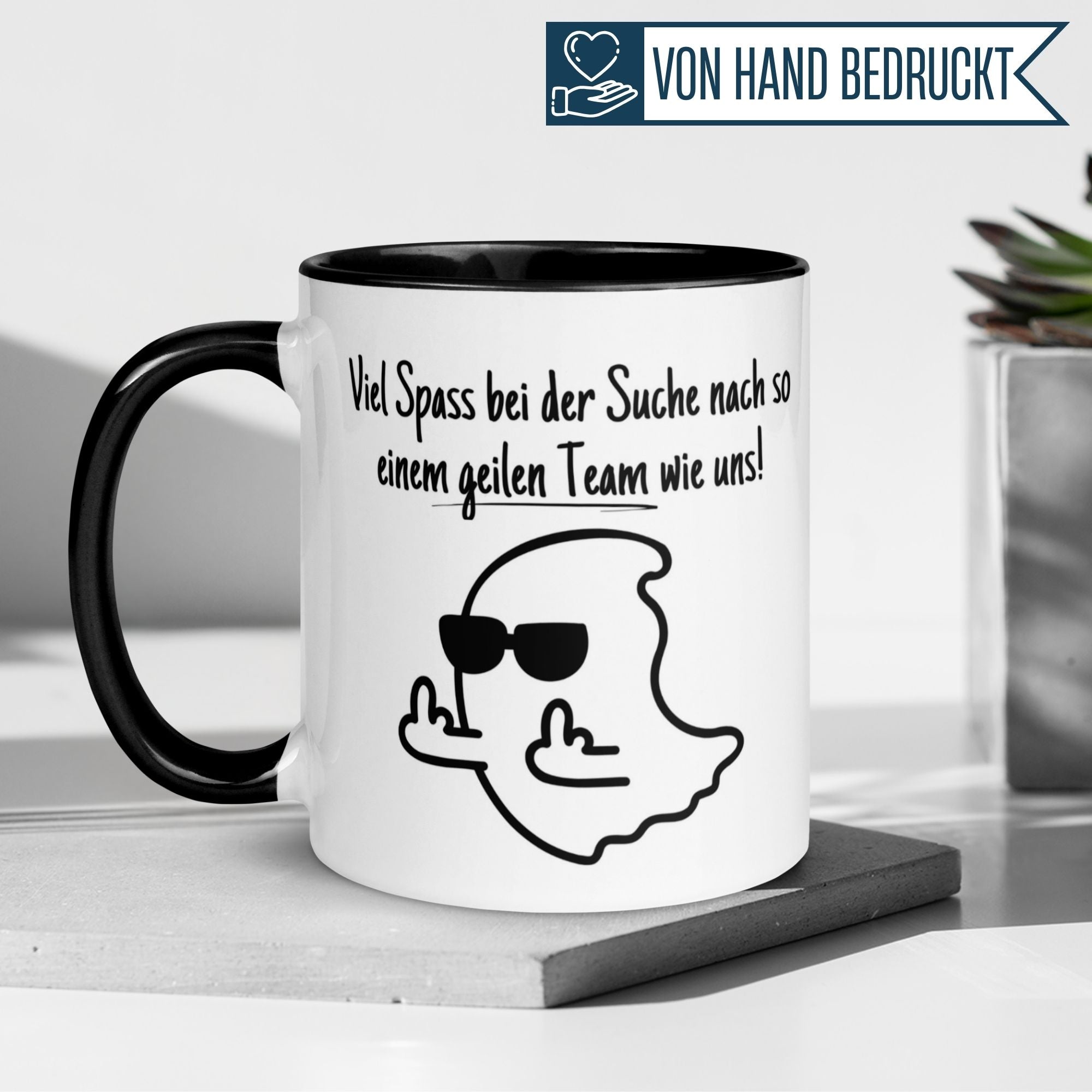 Momentals Tasse mit frechem Geist und Spruch über das Abschiednehmen im Job.