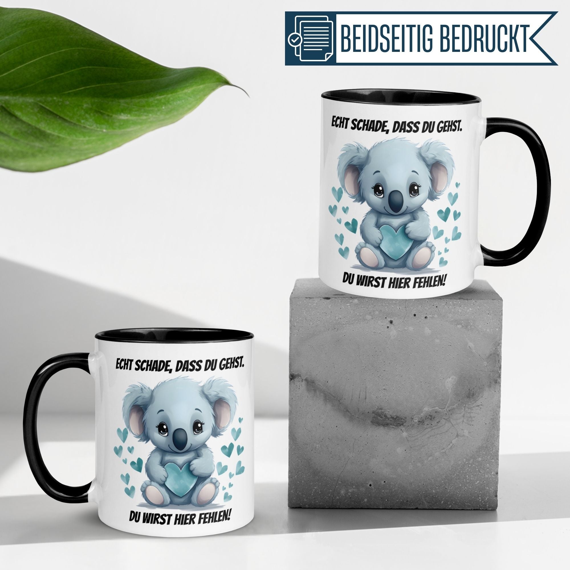 Momentals® Tasse mit Koala-Motiv und Abschiedsspruch. Charmantes Geschenk für Kolleginnen.