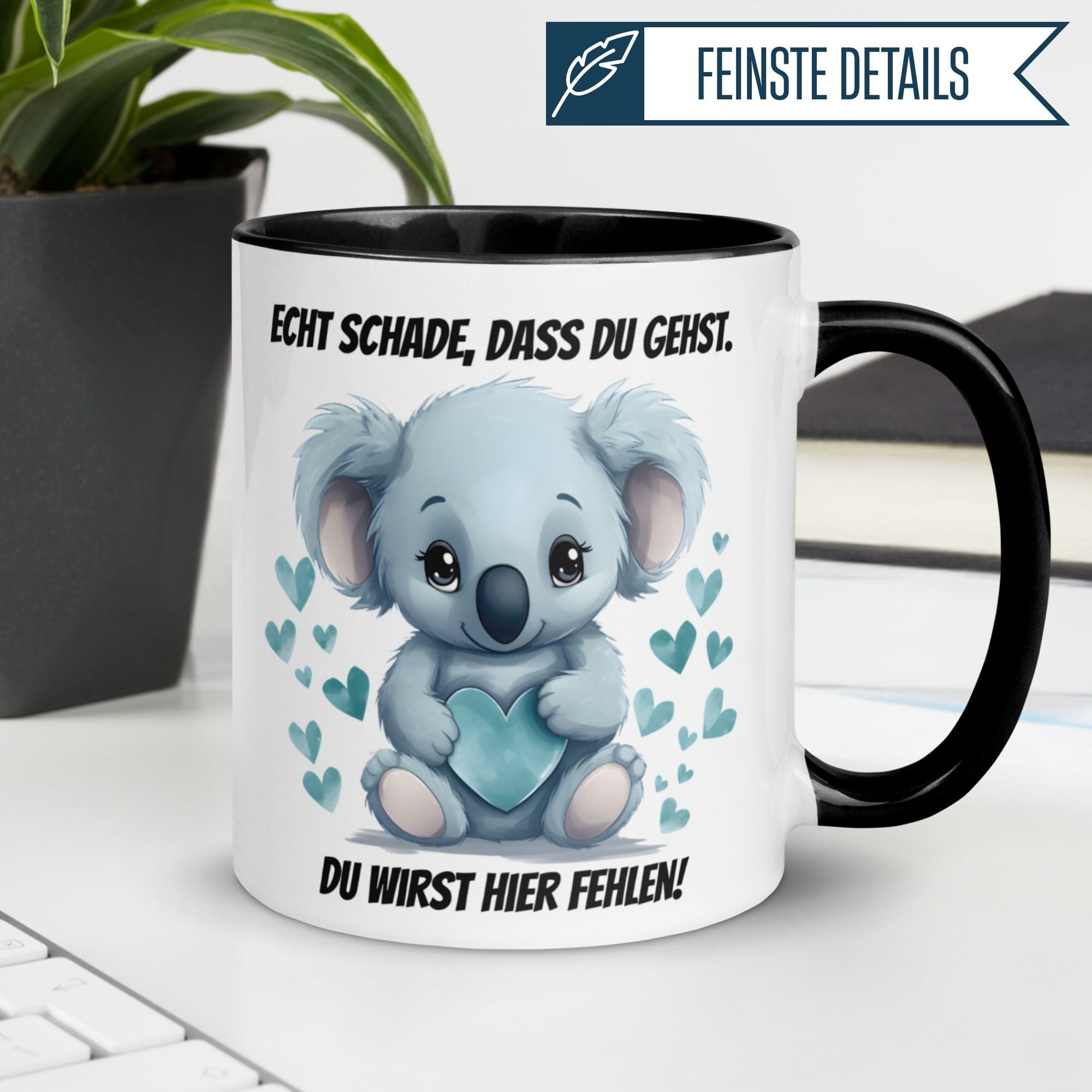 Momentals® Abschiedstasse mit süßem Koala und herzlichen Sprüchen, perfekt für Abschiedsgeschenke.