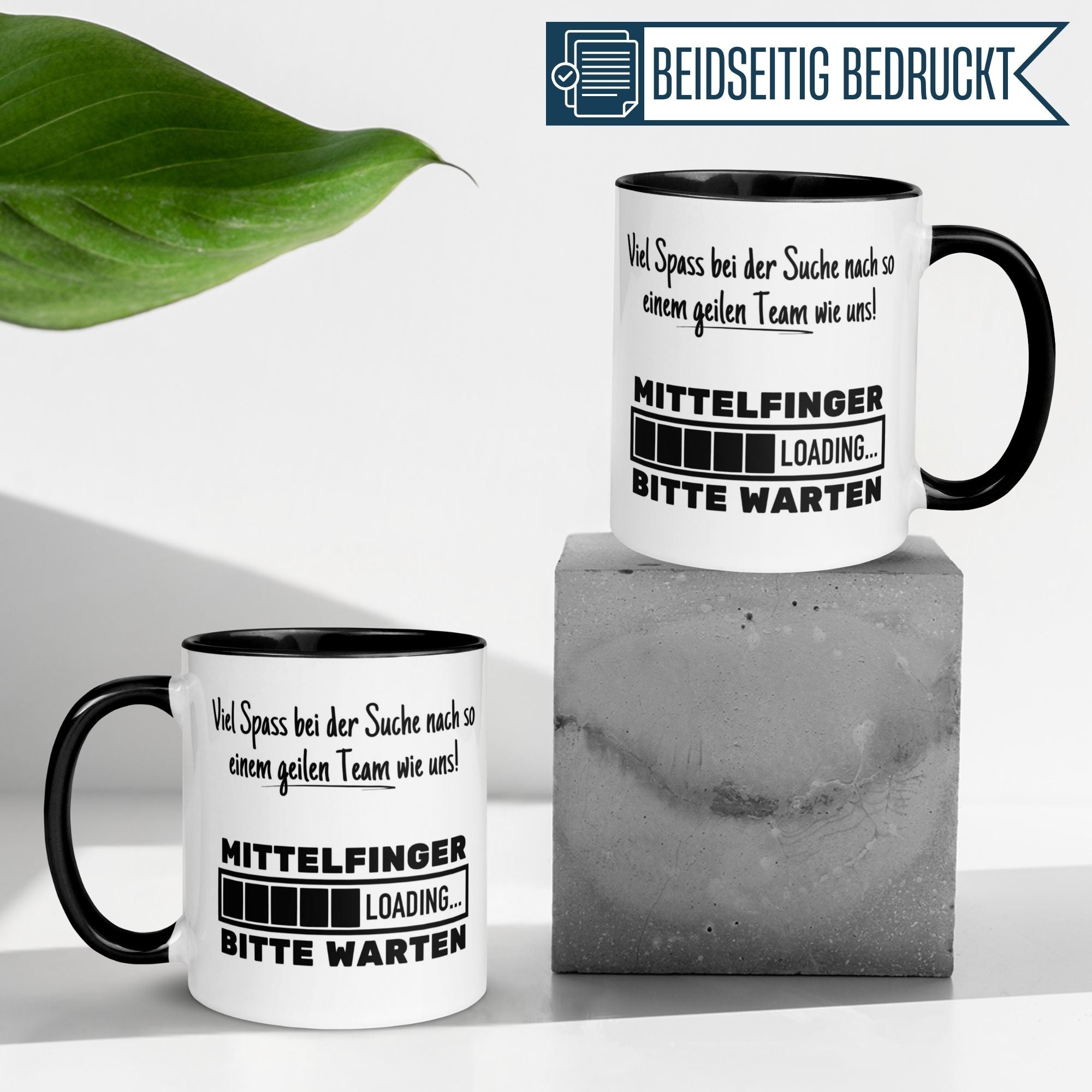 Momentals® Tasse mit spritzigem Abschiedsdesign: "Mittelfinger loading… bitte warten".