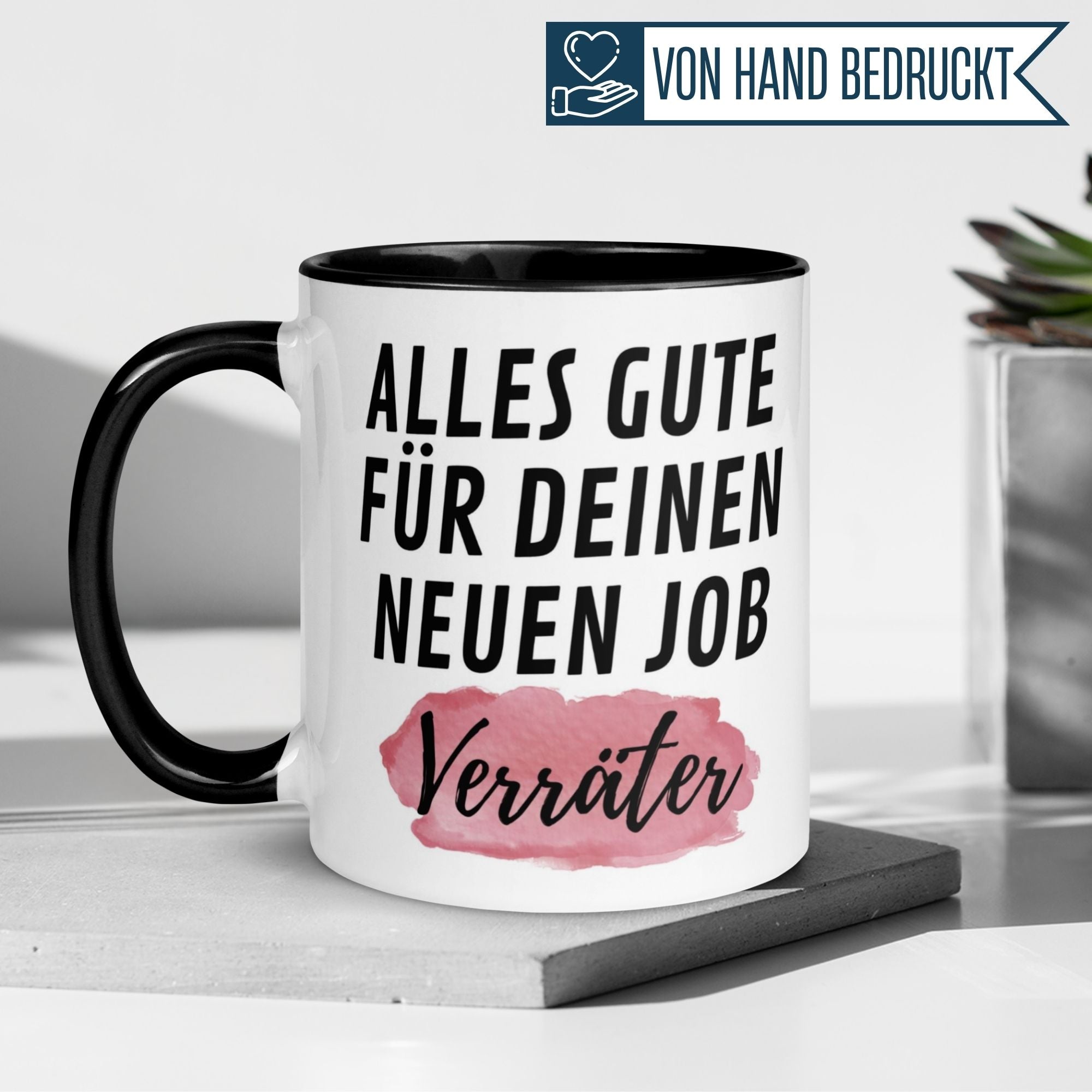 Momentals® coffee mug with humorous text for job farewell, featuring red watercolor design.