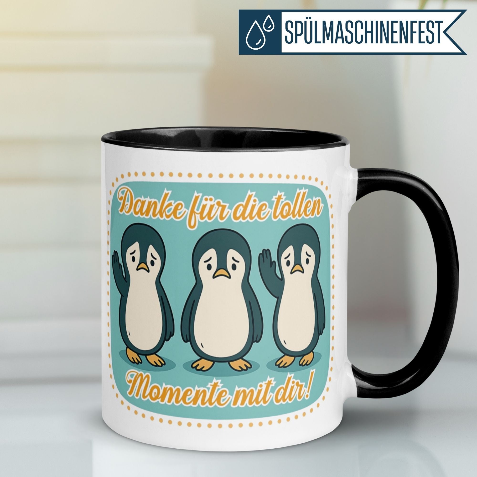 Momentals Tasse mit Pinguinen und Spruch: "Danke für die tollen Momente mit dir!"