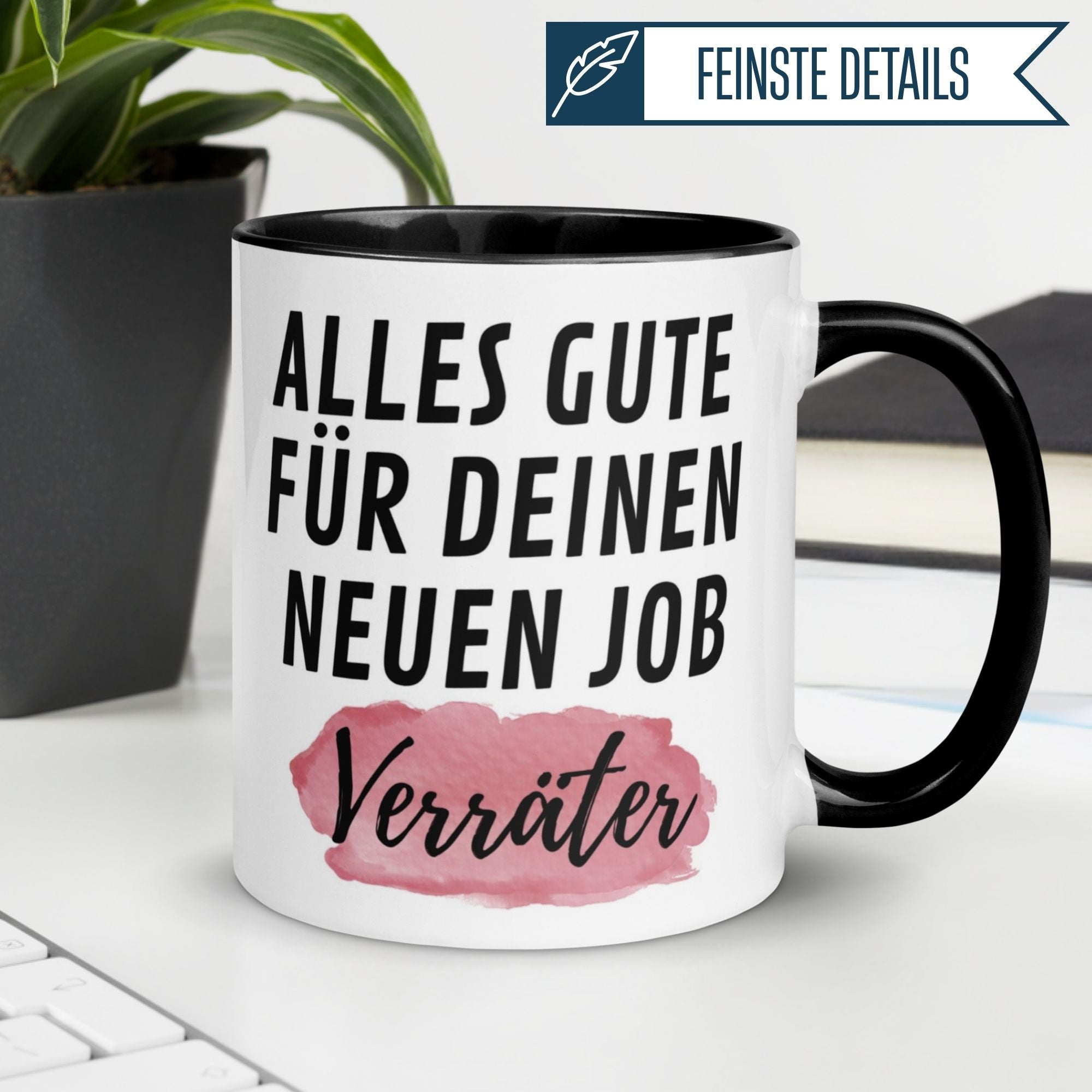 Momentals Tasse mit dem Spruch 'Alles Gute für deinen neuen Job – Verräter' in humorvollem Design