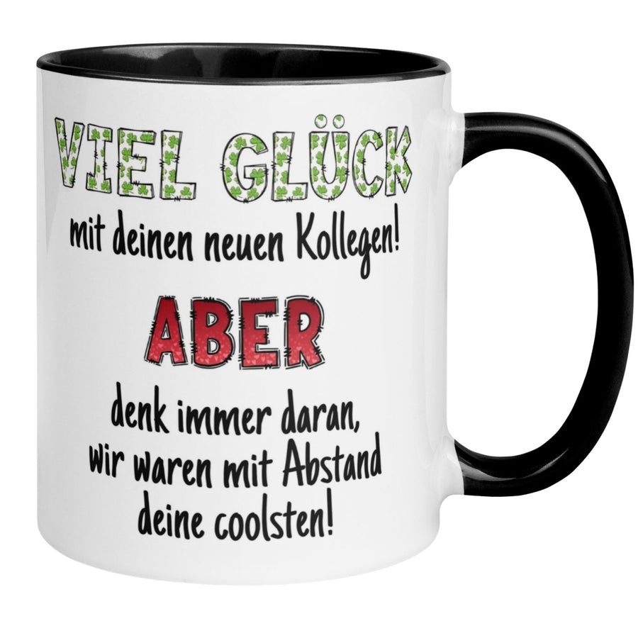 Tasse Abschied | Kleeblätter & Spruch | Viel Glück mit deinen neuen Kollegen