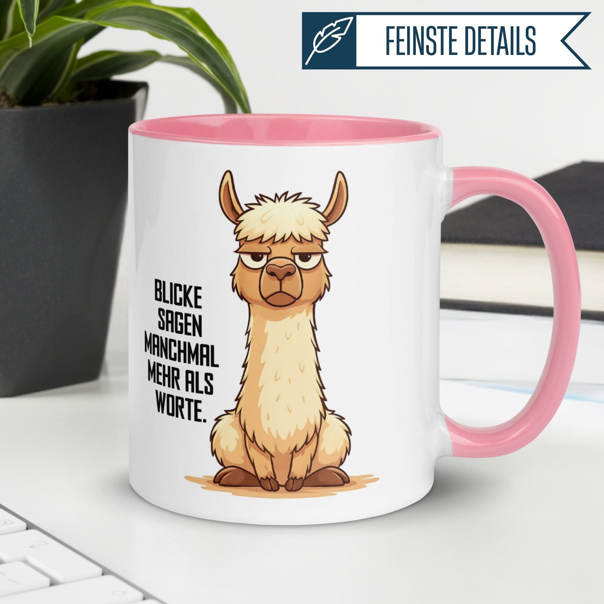 Momentals® Tasse mit witzigem Lama-Motiv und Spruch: "Blicke sagen manchmal mehr als Worte."