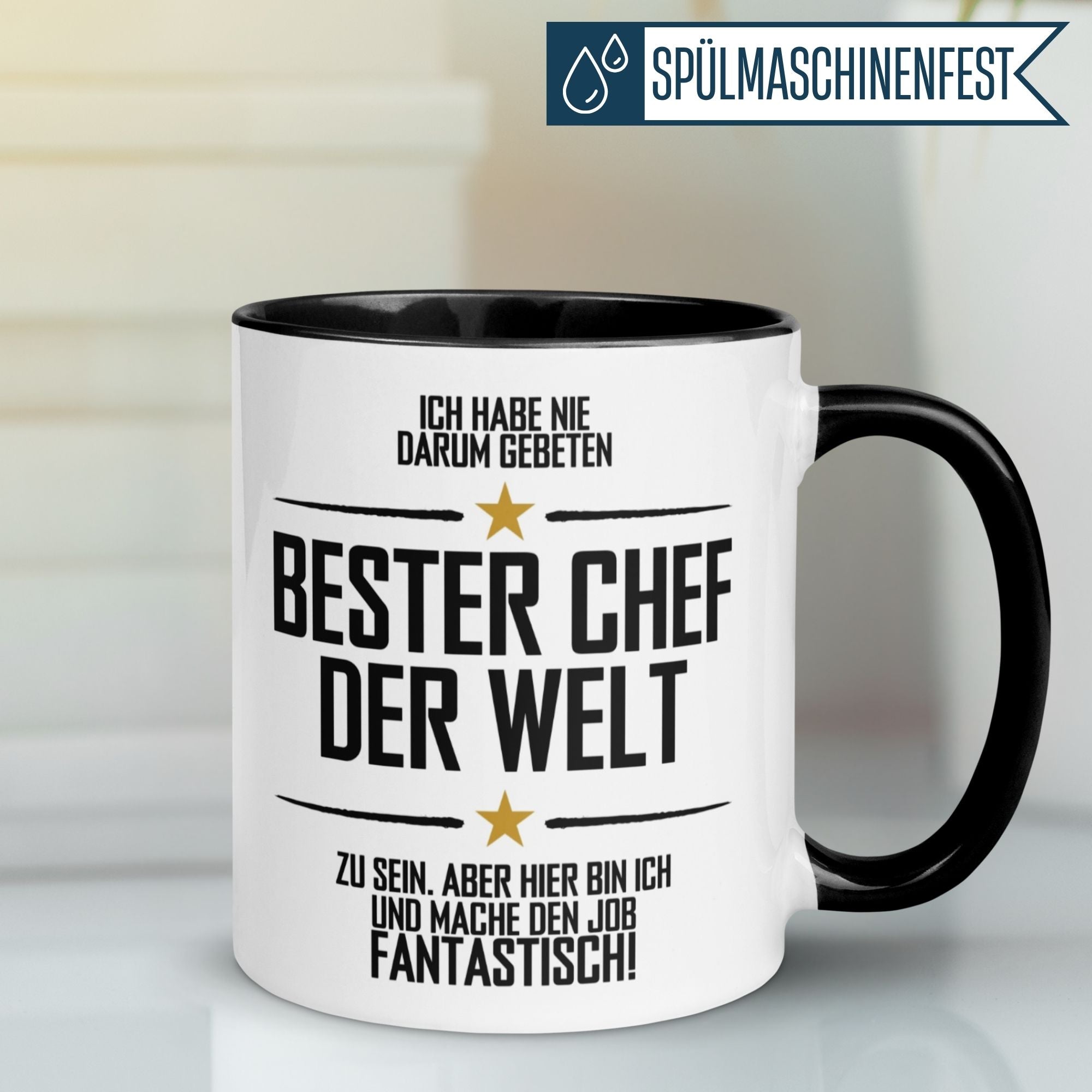 Momentals® Tasse für den besten Chef mit Spruch: "Ich habe nie darum gebeten, aber ich mache den Job fantastisch!"