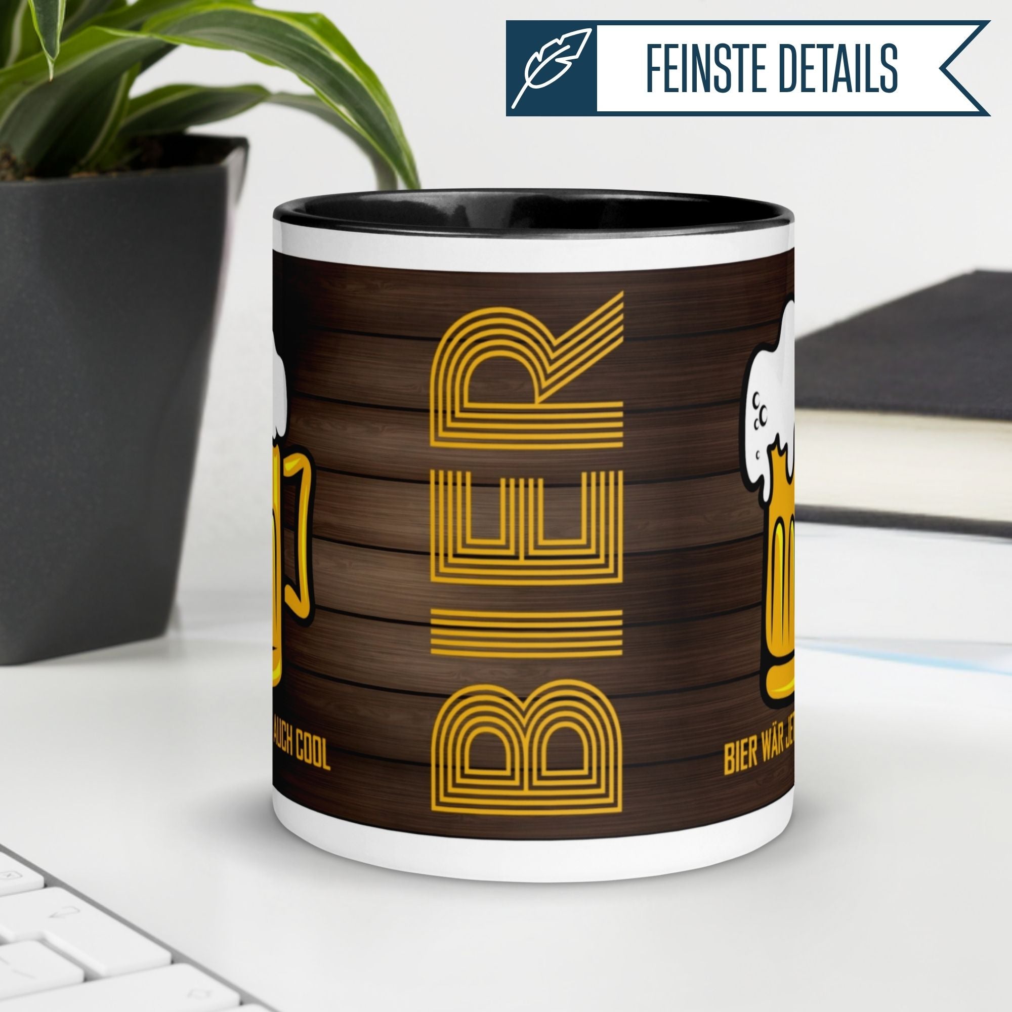 Momentals® beer mug with cheerful 'Bier wär jetzt auch cool' design, perfect for work or relaxation.