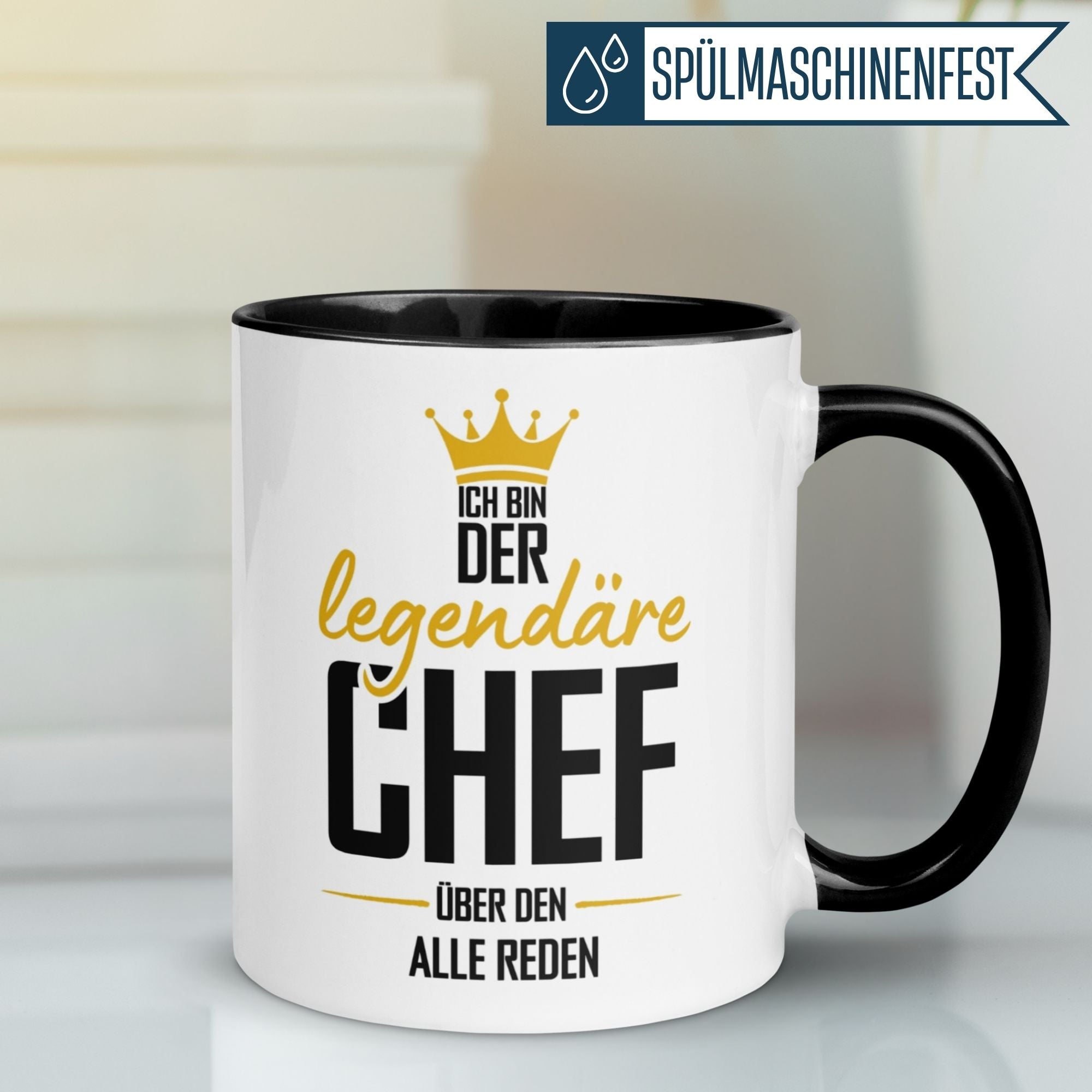 Momentals® Tasse Chef mit spritzigem Spruch "Ich bin der legendäre Chef", perfektes Geschenk für wertschätzende Chefs.