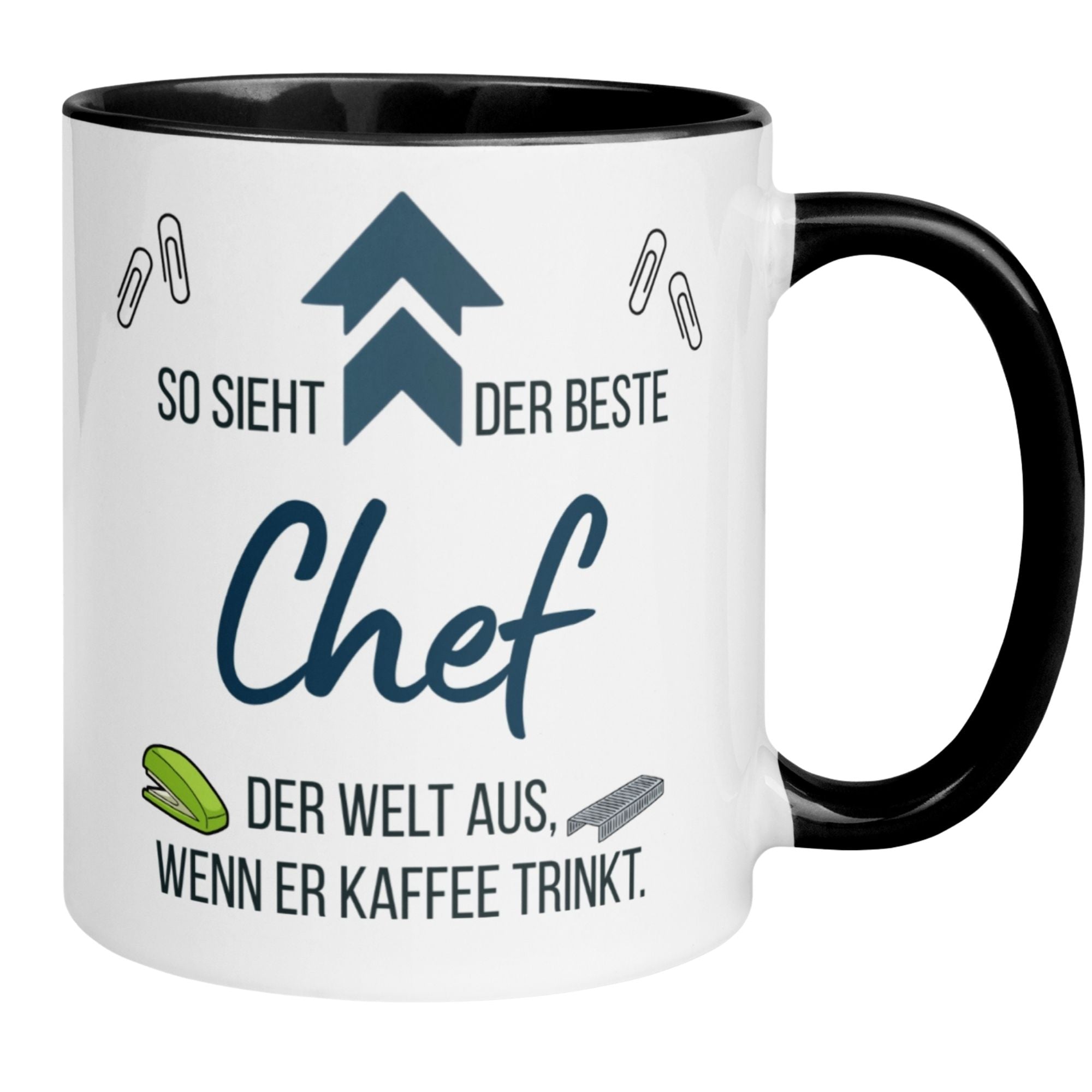Momentals Tasse für den besten Chef mit lustigem Spruch und bunter Gestaltung.
