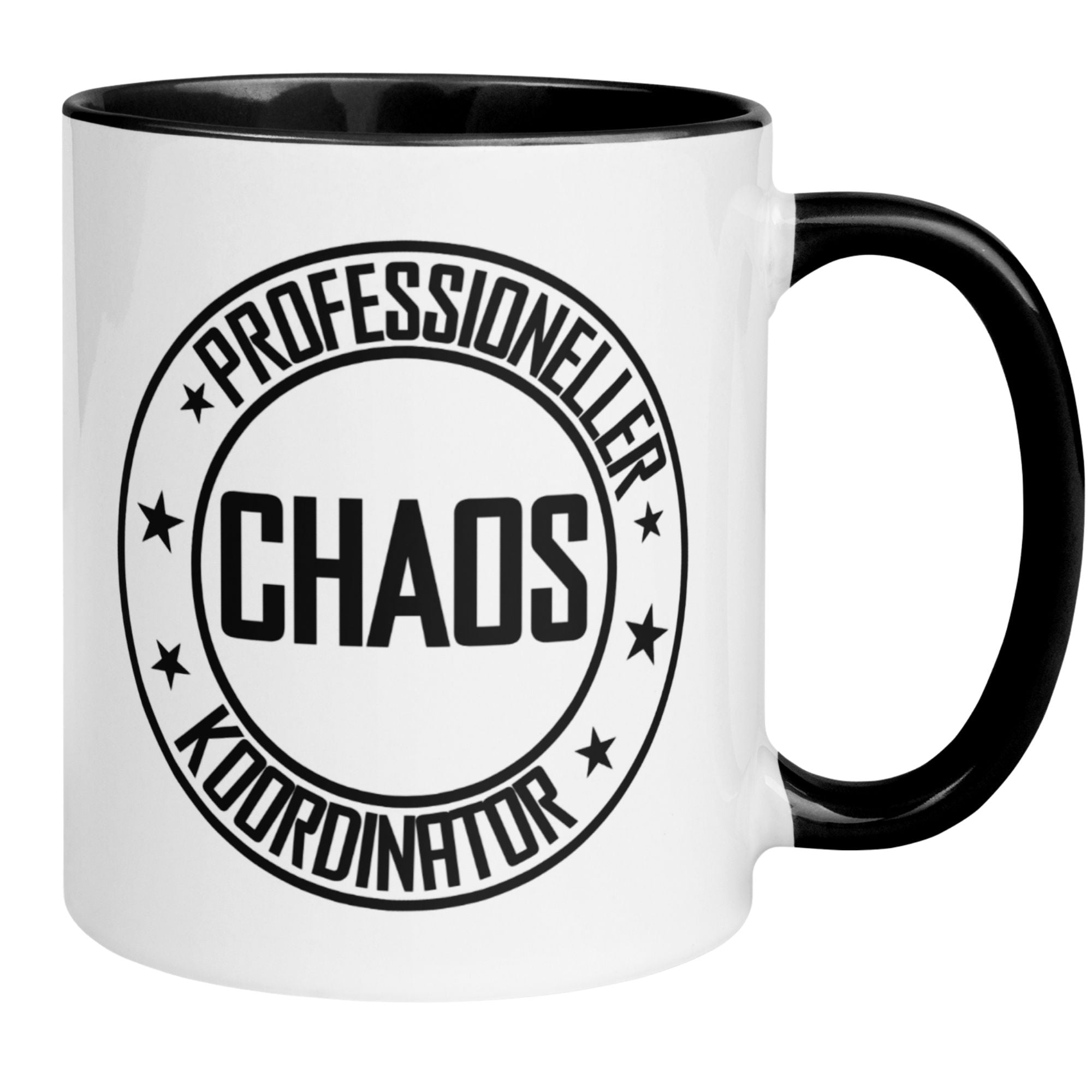 Momentals® Tasse für den professionellen Chaos Koordinator mit lustigem Spruch für kreative Bürogeschenke.