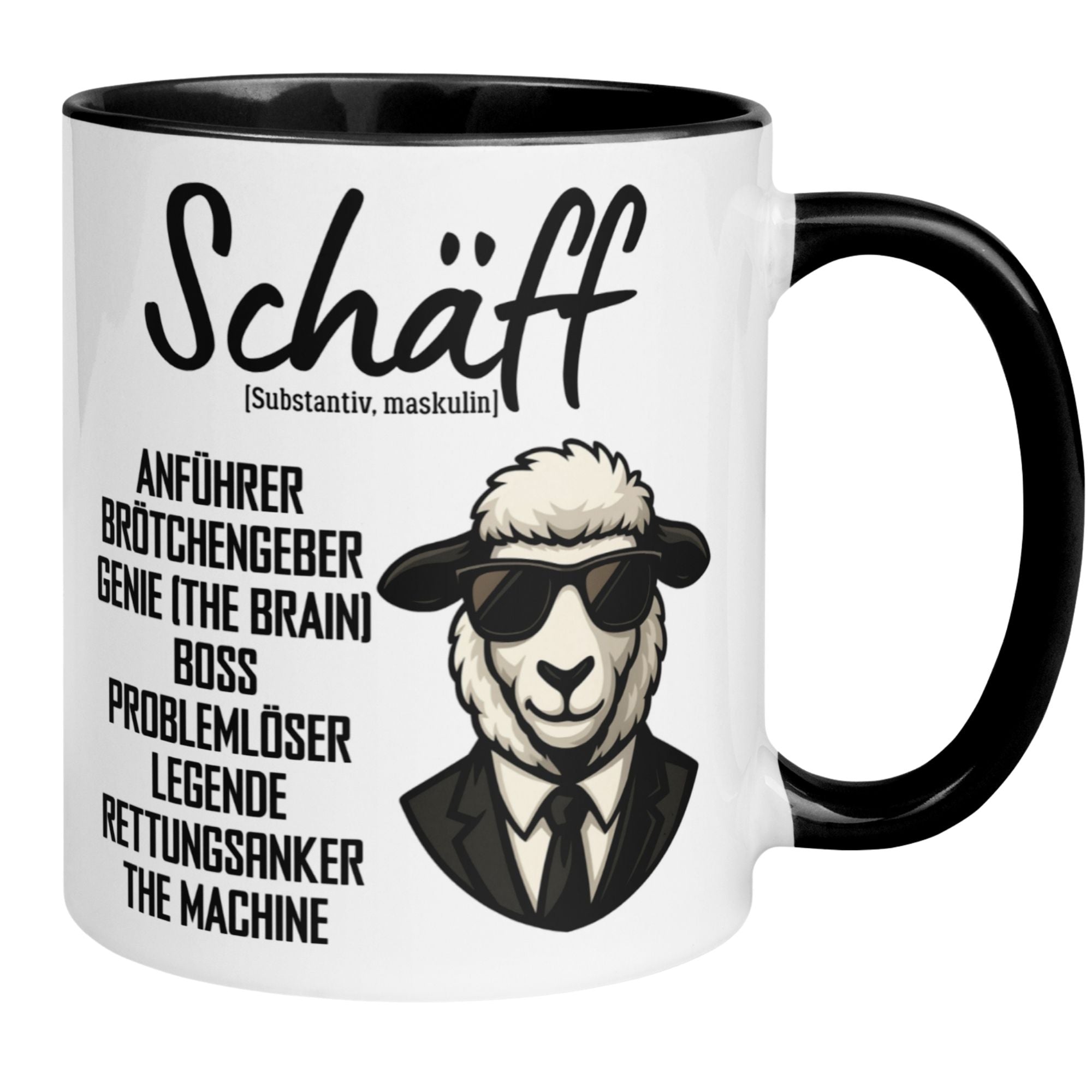 Momentals Tasse Chef mit humorvollem Schaf-Design, perfekt als kreatives Geschenk fürs Büro.
