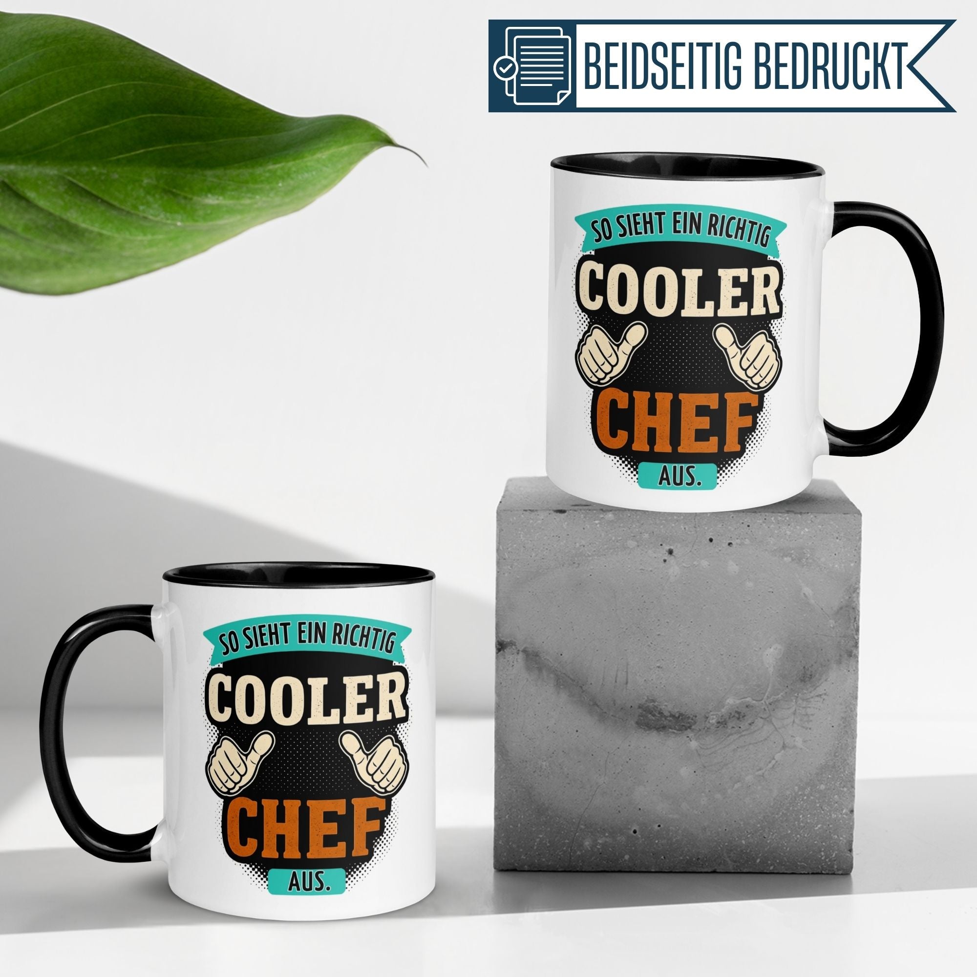Momentals Tasse Chef mit humorvollem Design "So sieht ein richtig cooler Chef aus" für Abschiedsgeschenke.