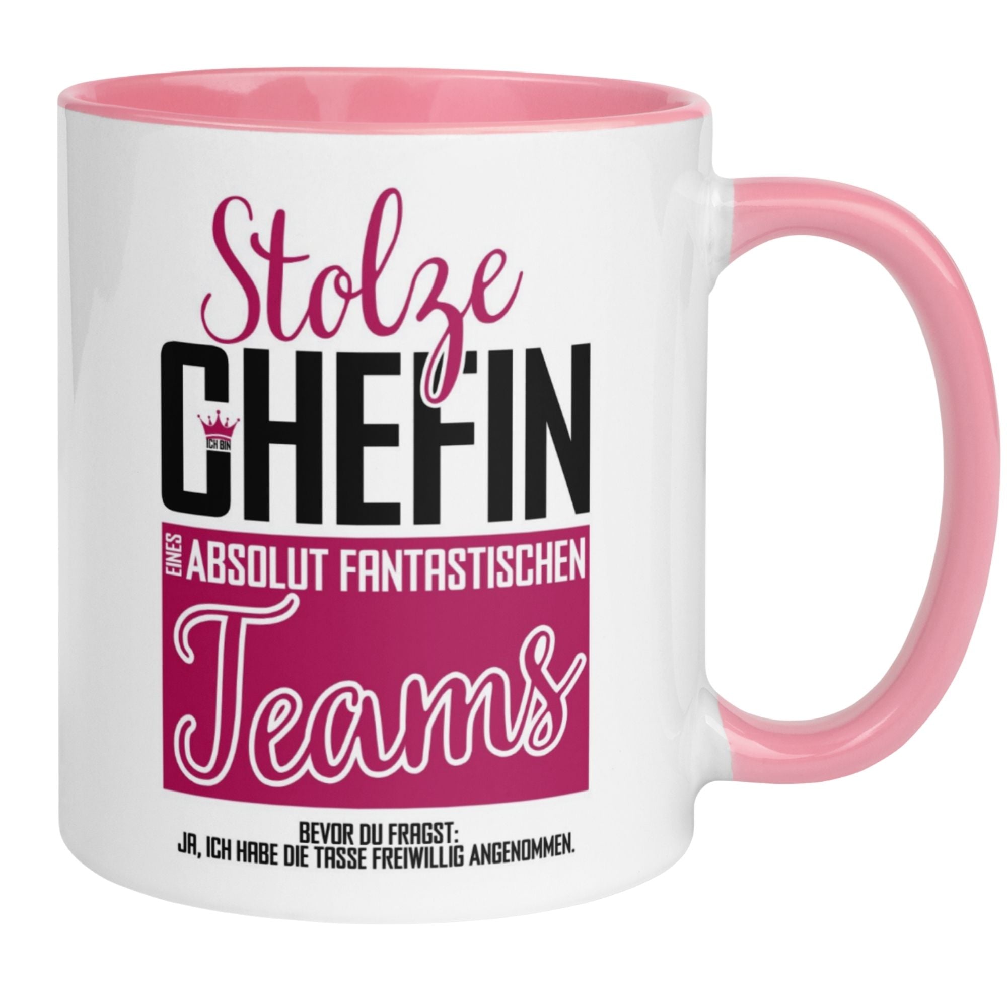 Momentals Tasse Chefin mit Spruch für stolze Chefin eines fantastischen Teams, humorvolles Geschenk.