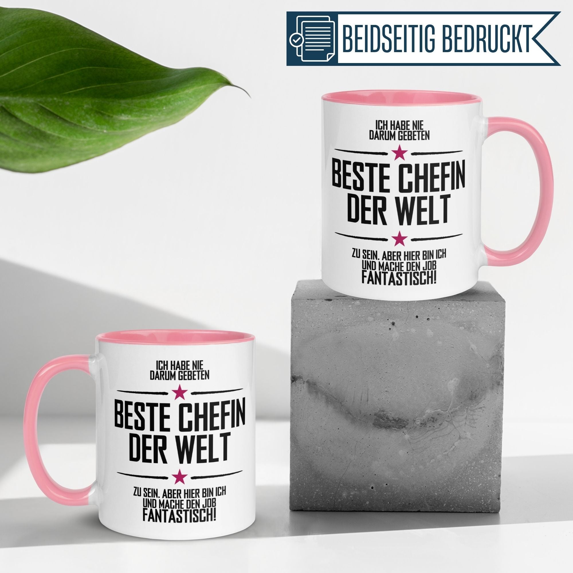 Momentals Tasse Chefin mit spritzigem Spruch, rosa Innenseite, ideal als Geschenk für die beste Chefin!
