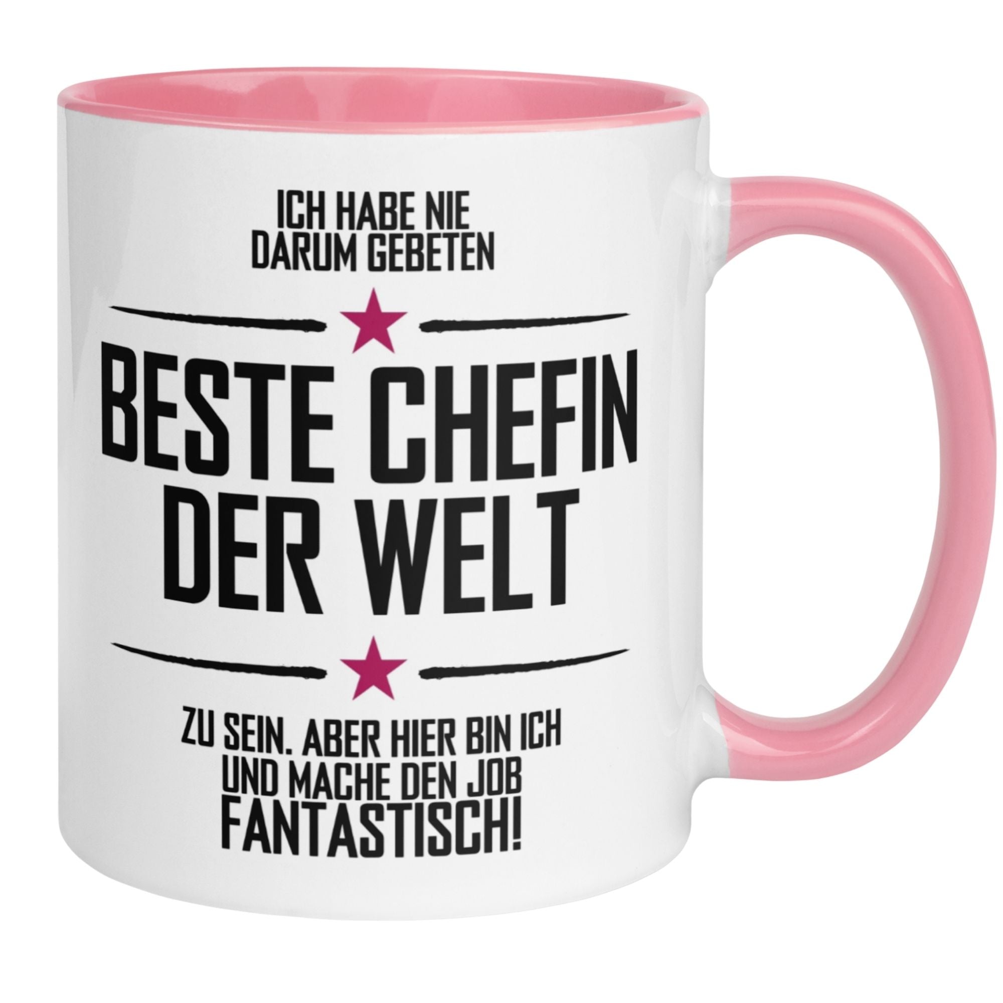 Momentals Tasse Chefin mit Spruch "Beste Chefin der Welt" in pink und weiß, perfektes Geschenk für die Chefin.