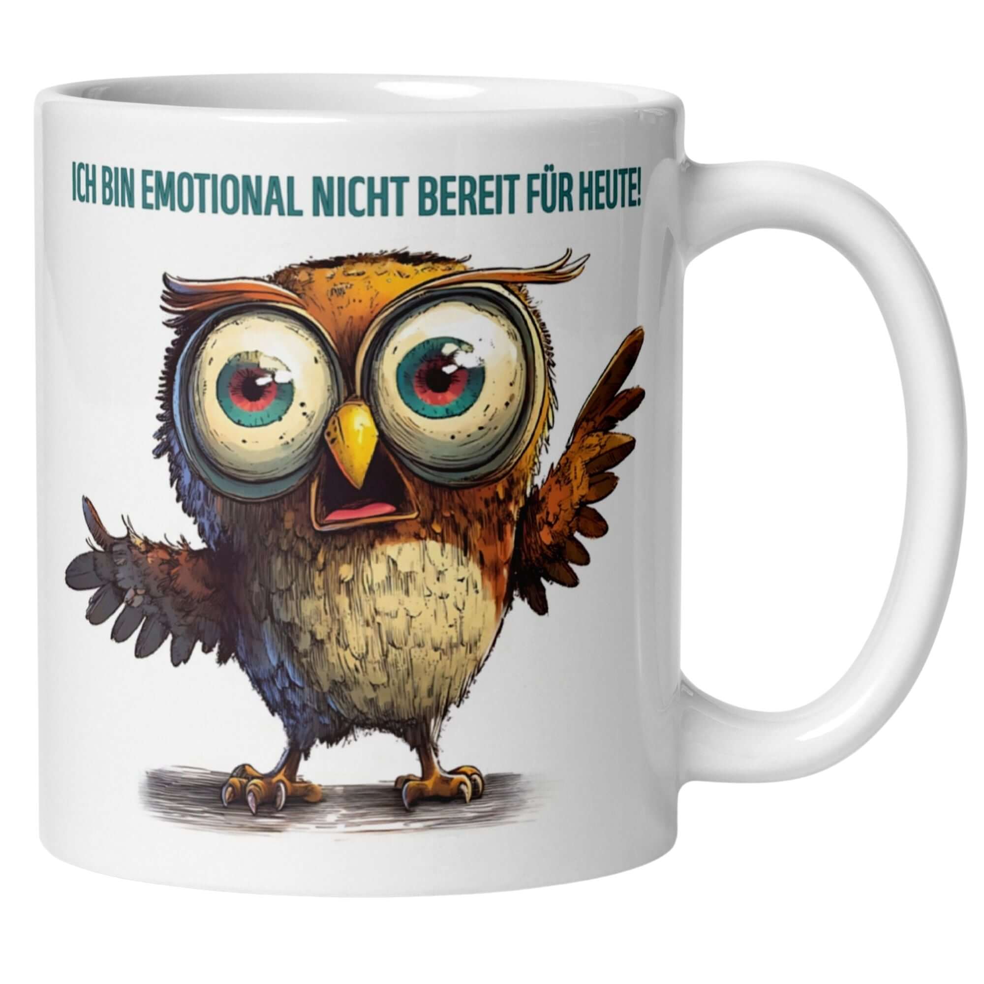 Momentals Tasse mit Eule und Spruch: "Ich bin emotional nicht bereit für heute!"