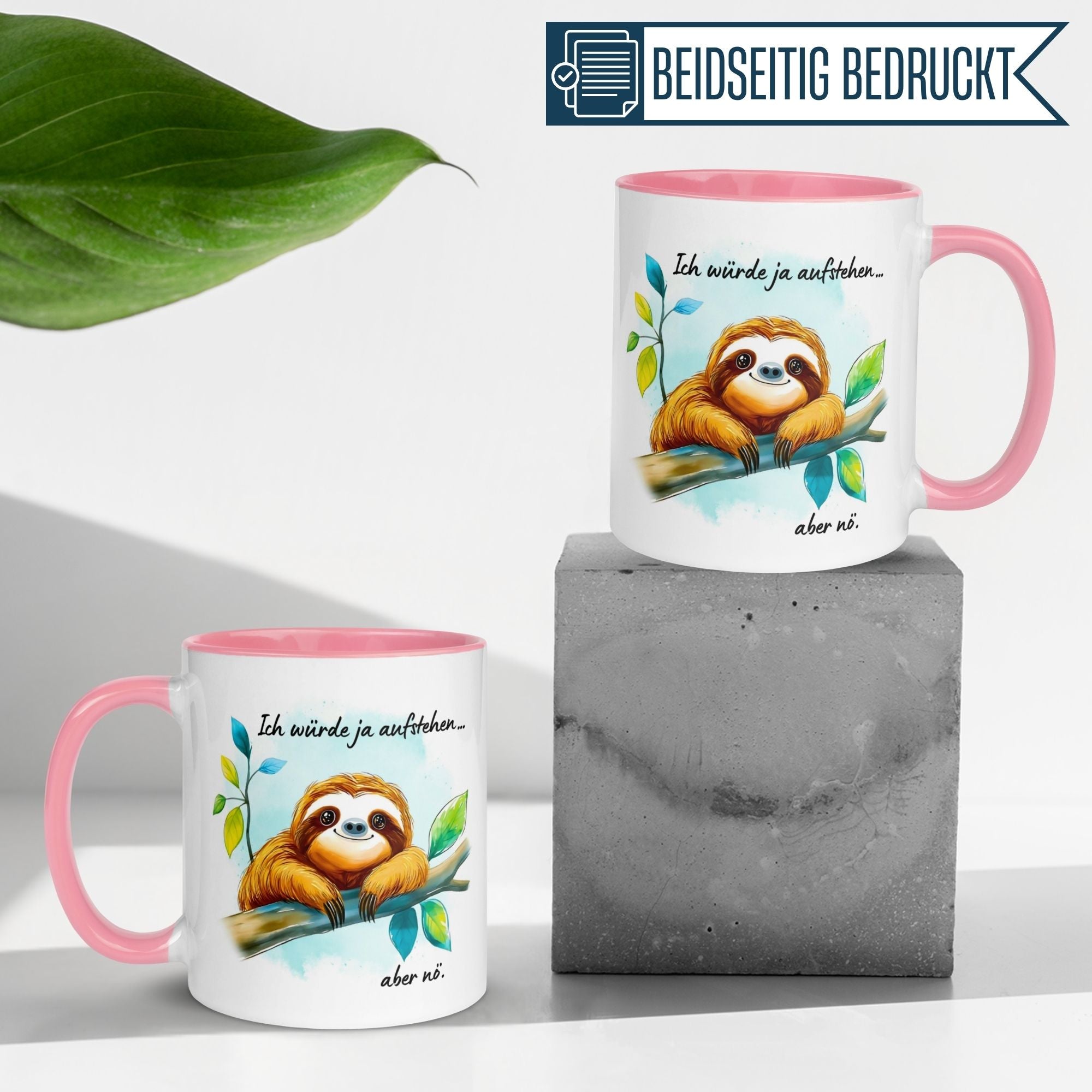 Momentals® Tasse mit Faultier und Spruch "Ich würde ja aufstehen... aber nö" für Morgenmuffel.