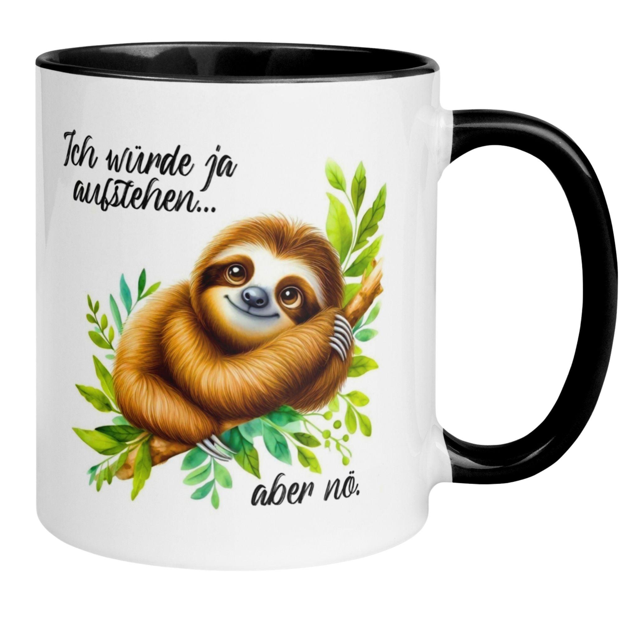 Momentals® Tasse mit Faultier-Motiv und Spruch: "Ich würde ja aufstehen... aber nö." Ideal für Morgenmuffel.