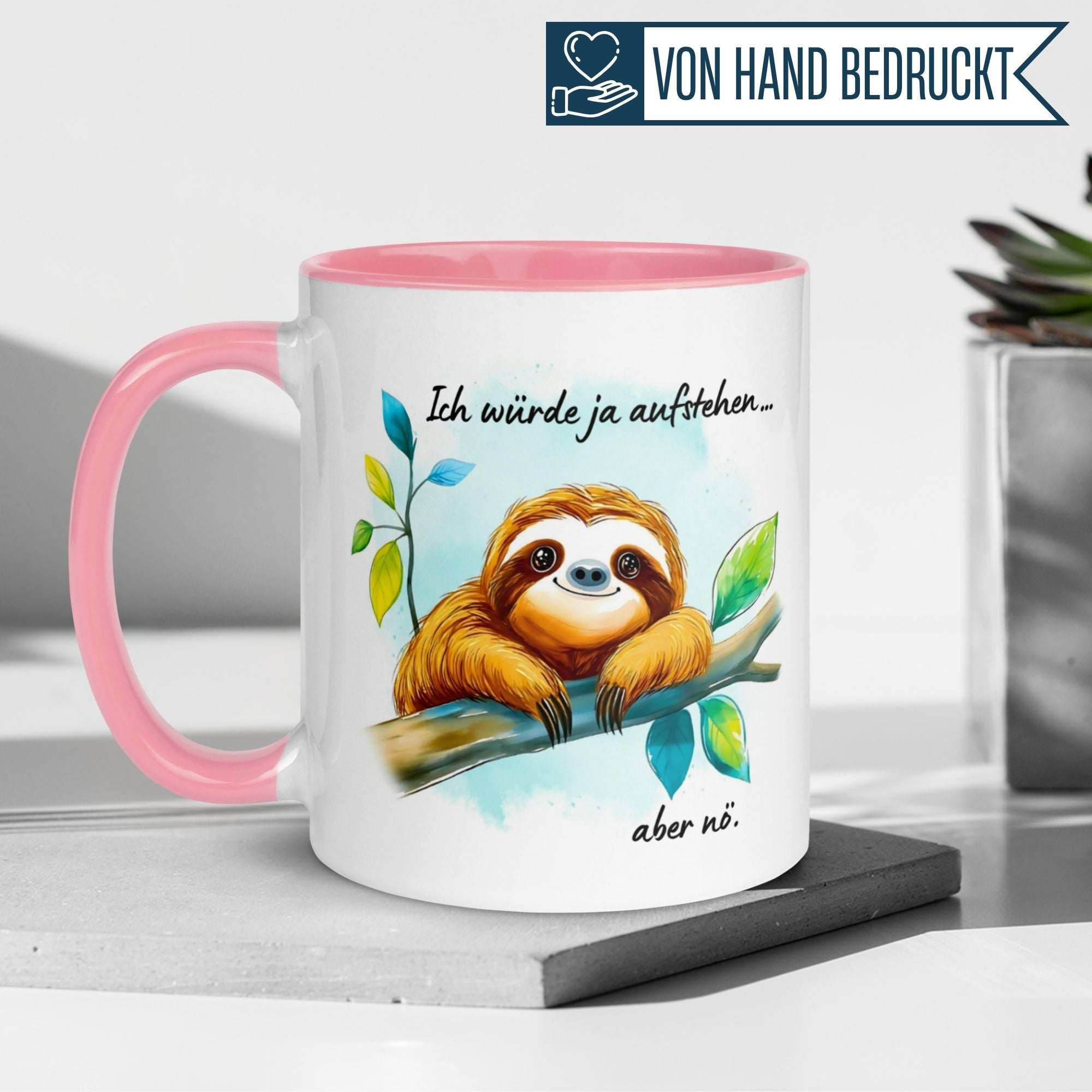 Momentals Tasse mit Faultier und Spruch "Ich würde ja aufstehen - aber nö" für Morgenmuffel.