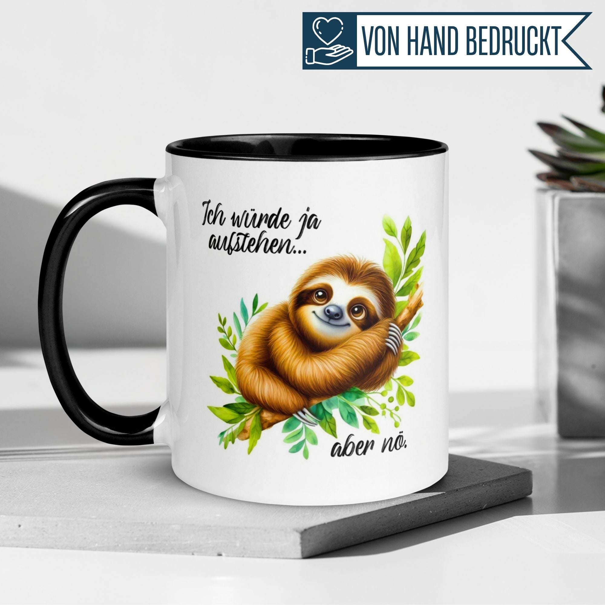 Momentals® Tasse mit Faultier und Spruch "Ich würde ja aufstehen... aber nö" für Morgenmuffel.