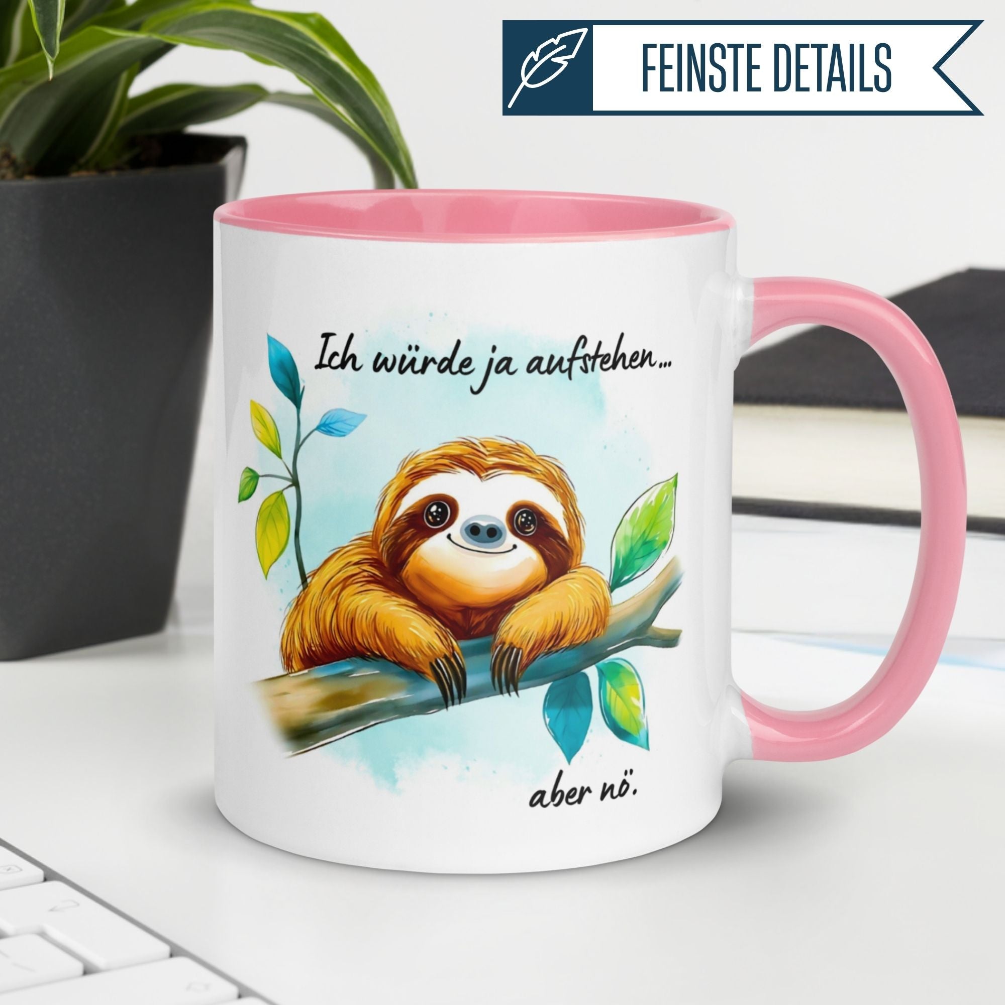 Momentals® Tasse mit Faultier und Spruch 'Ich würde ja aufstehen... aber nö' für Morgenmuffel.