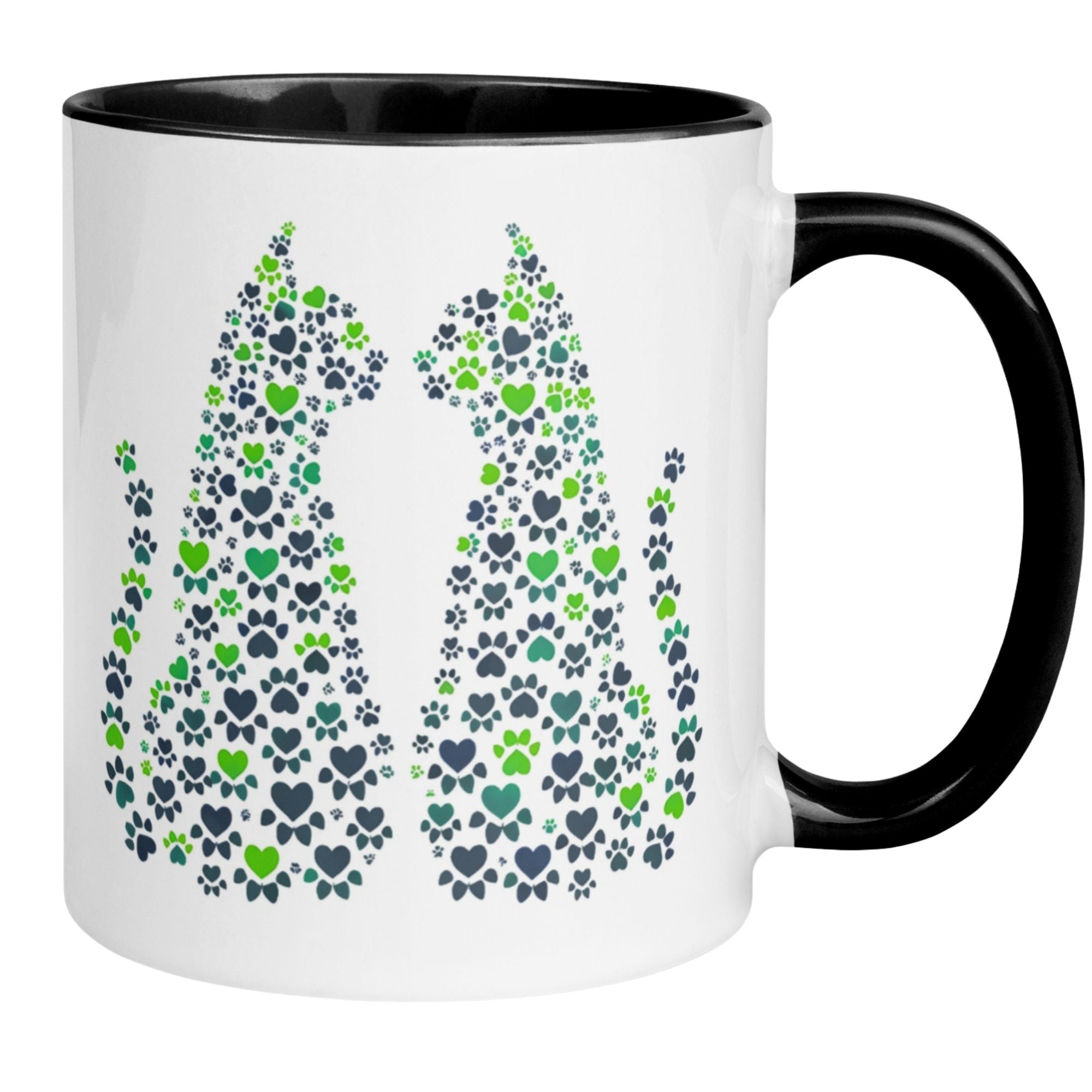 Momentals® Tasse mit Katzenmotiven aus Herzen und Pfoten, perfekt für Katzenliebhaber.
