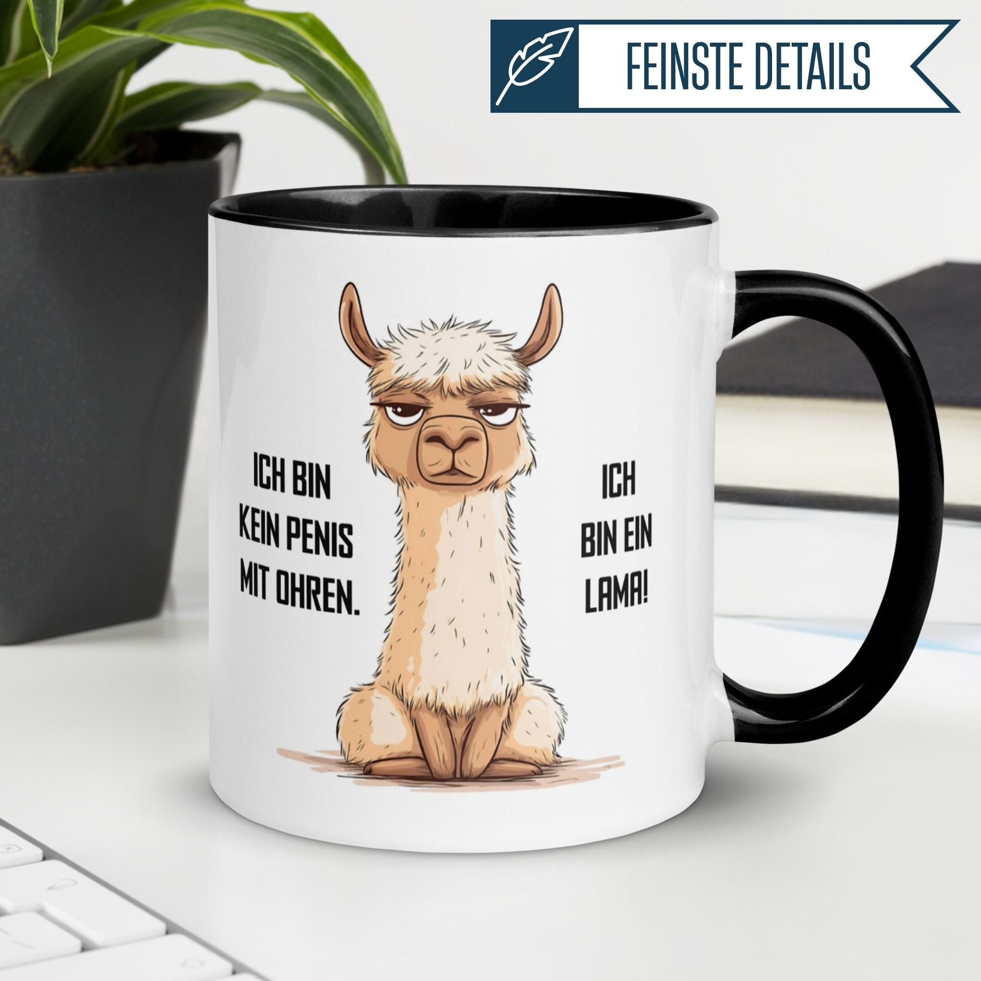 Momentals Tasse mit Lama-Motiv und witzigem Spruch "Ich bin kein Penis mit Ohren – ich bin ein Lama!"