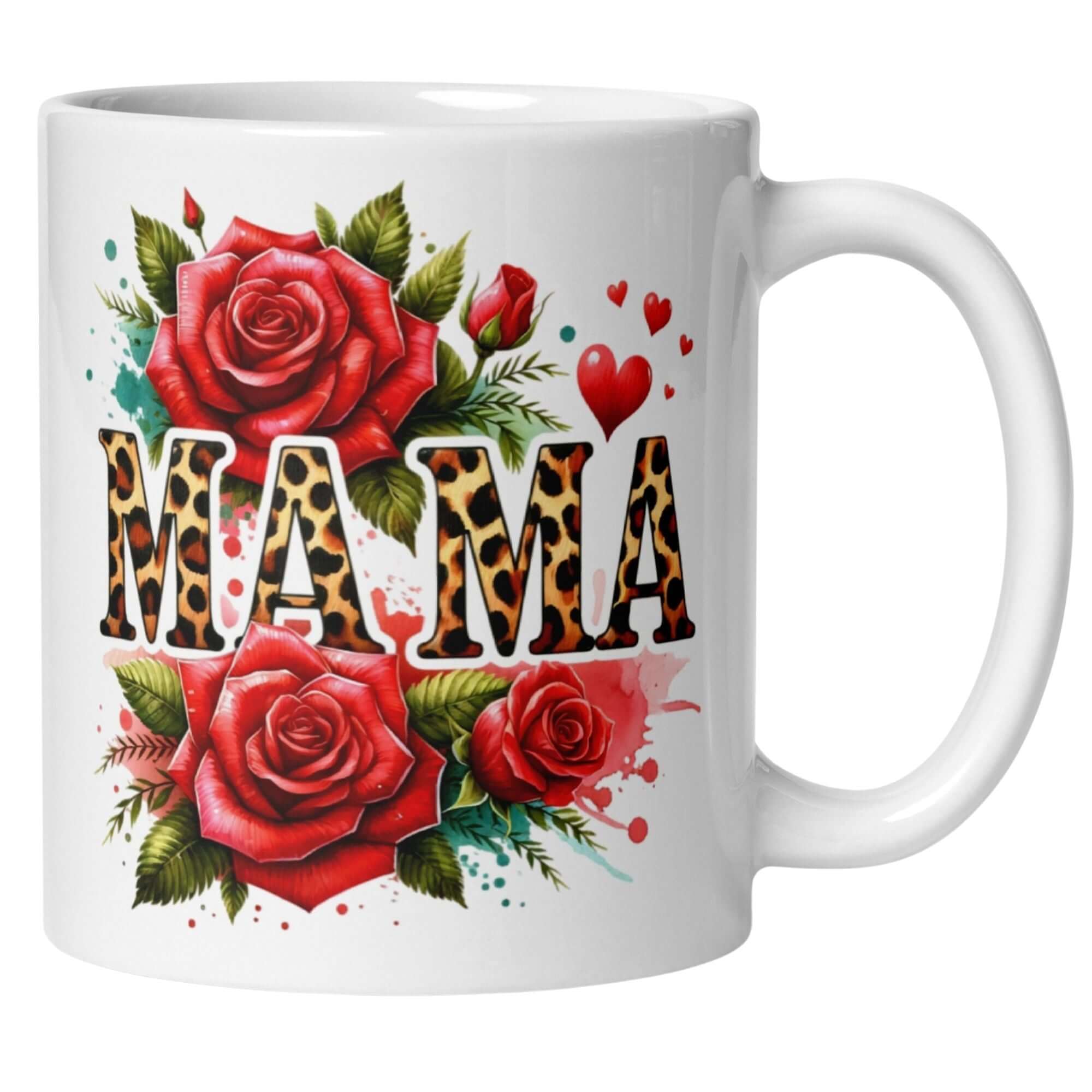 Momentals® Tasse Mama mit rosen und leopardem Muster, ideale Geschenkidee für jede Mama.