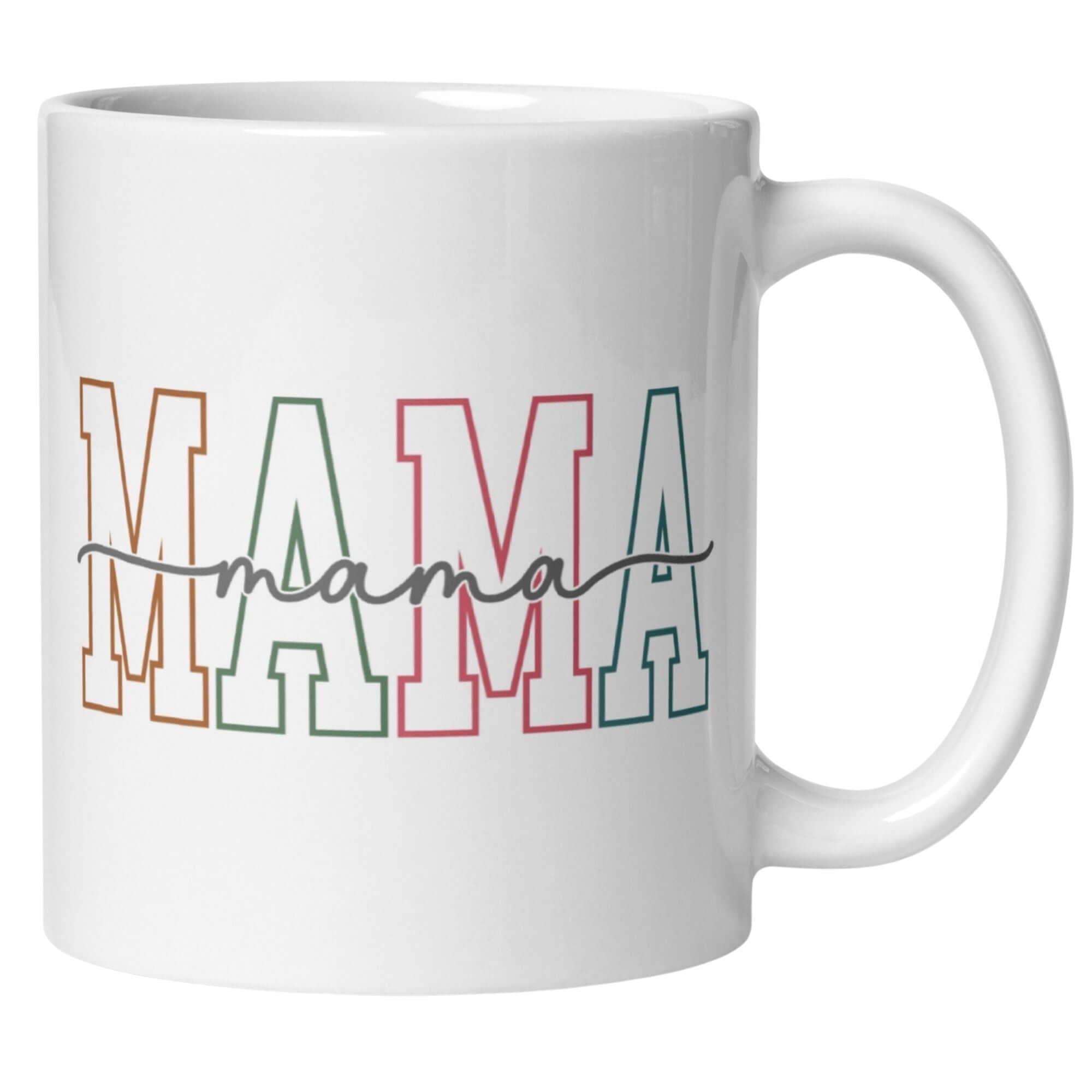 Pastel retro ceramic mug with 'Mama' in bold and stylish script for heartfelt gifts.